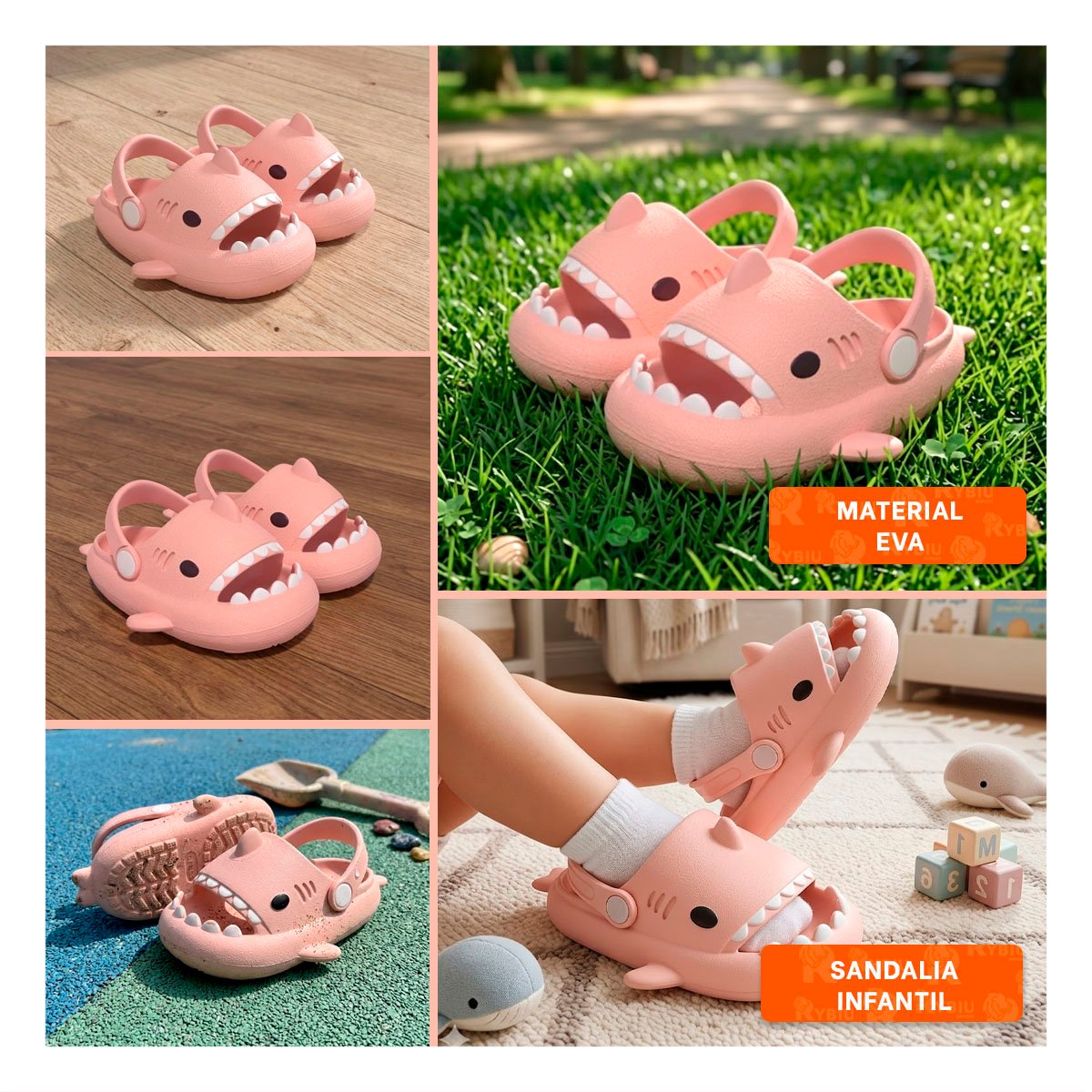 PACK2 OJOTA CON CORREA ROSADO TIBURON TALLA 25 26 PARA NIÑAS ESTILO DE VERANO Y+PAPEL REGALO - 3