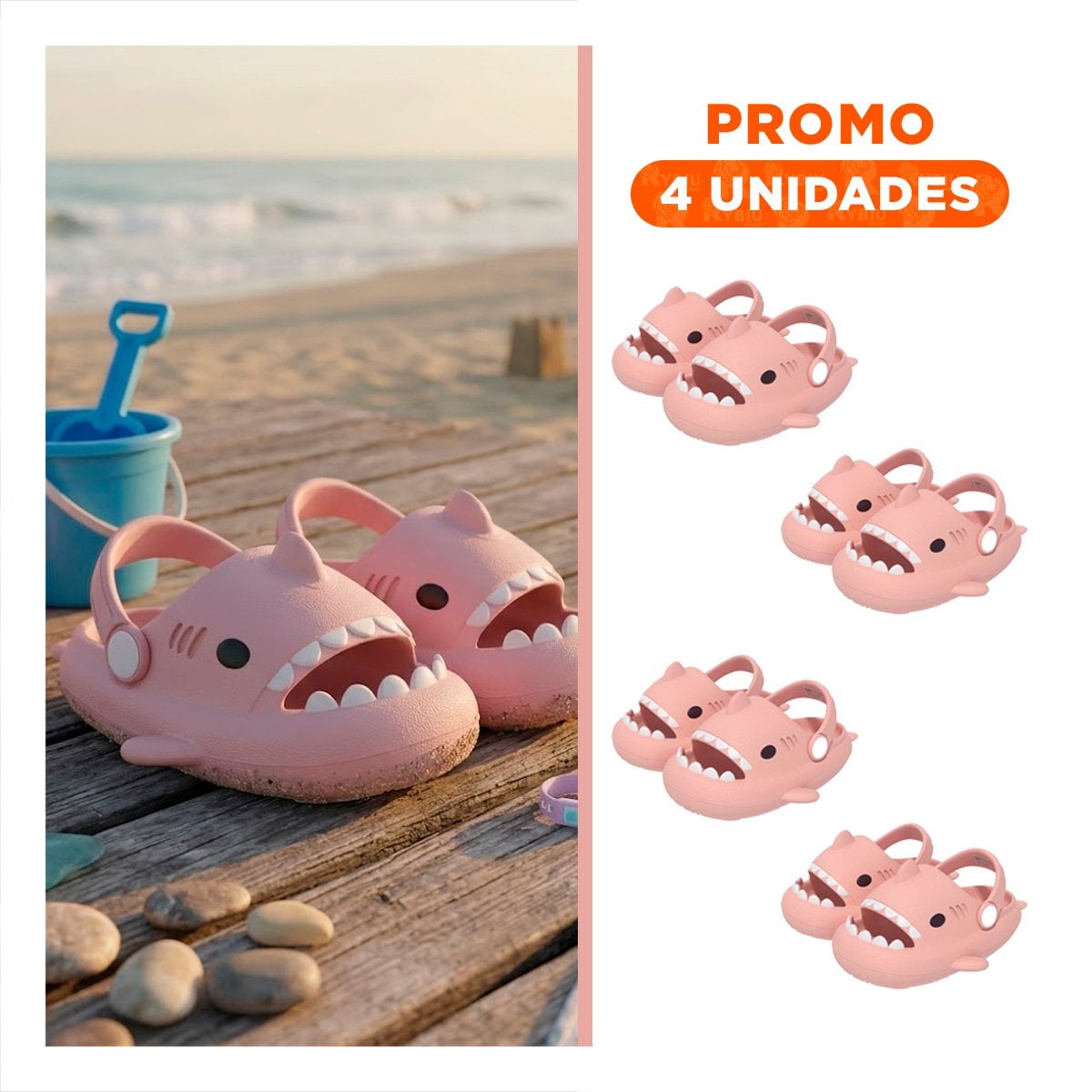 PACK4 PLAYERA ROSADO TALLA 23 24 CON CORREA DE TIBURON PARA NIÑA DE CASA Y+REGALO STICKER - 1