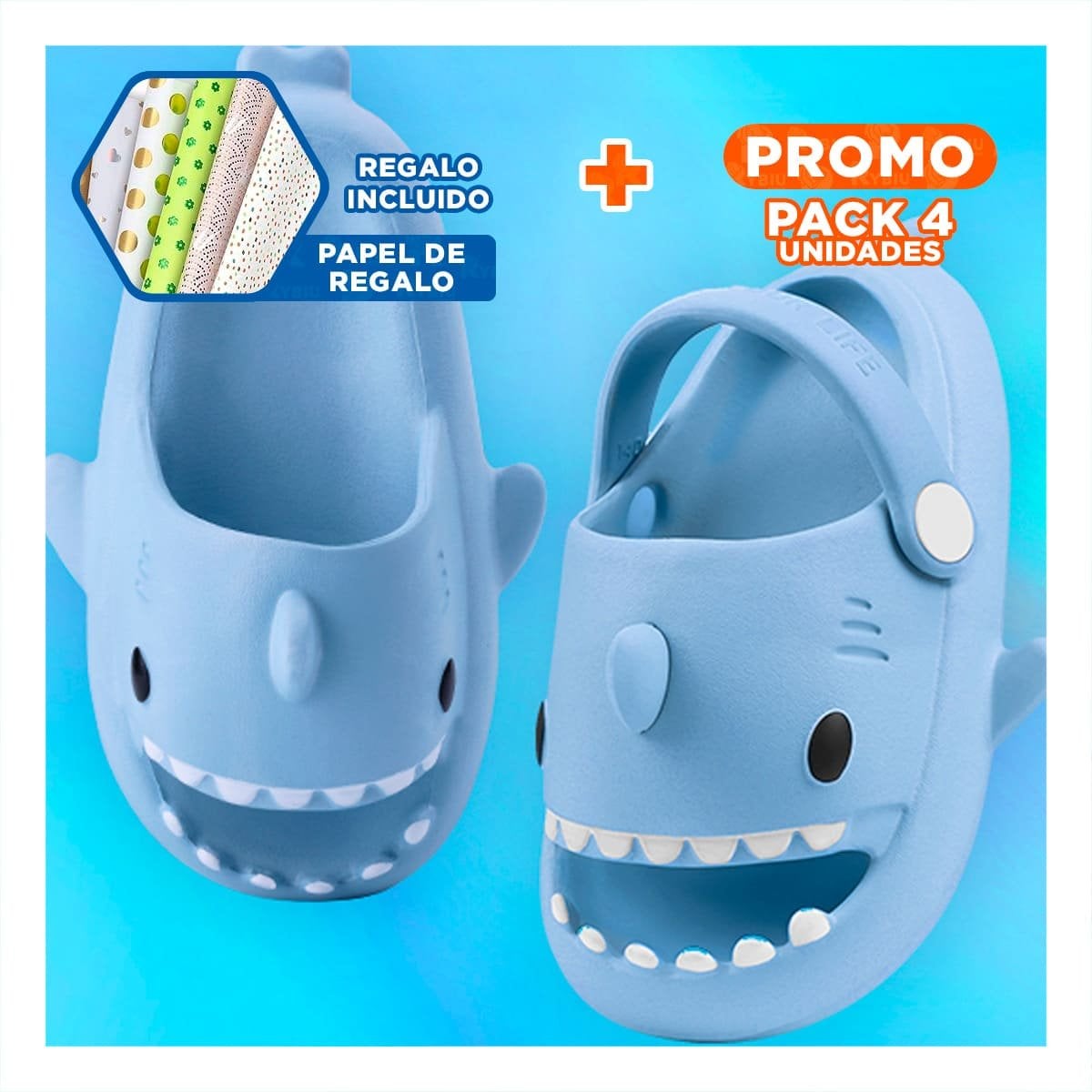 PACK4 HUARACHE PARA INFANTES DE TIBURON EN TALLA 29 O 30 COLOR CELESTE MODA Y+PAPEL REGALO - 1