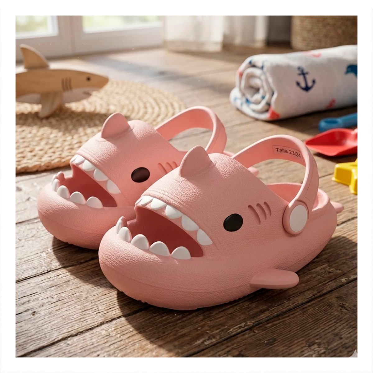 HUARACHE TALLA 23 24 CON CORREA DE TIBURON ROSADO PARA NIÑA DE MODA Y+REGALO STICKER - 2