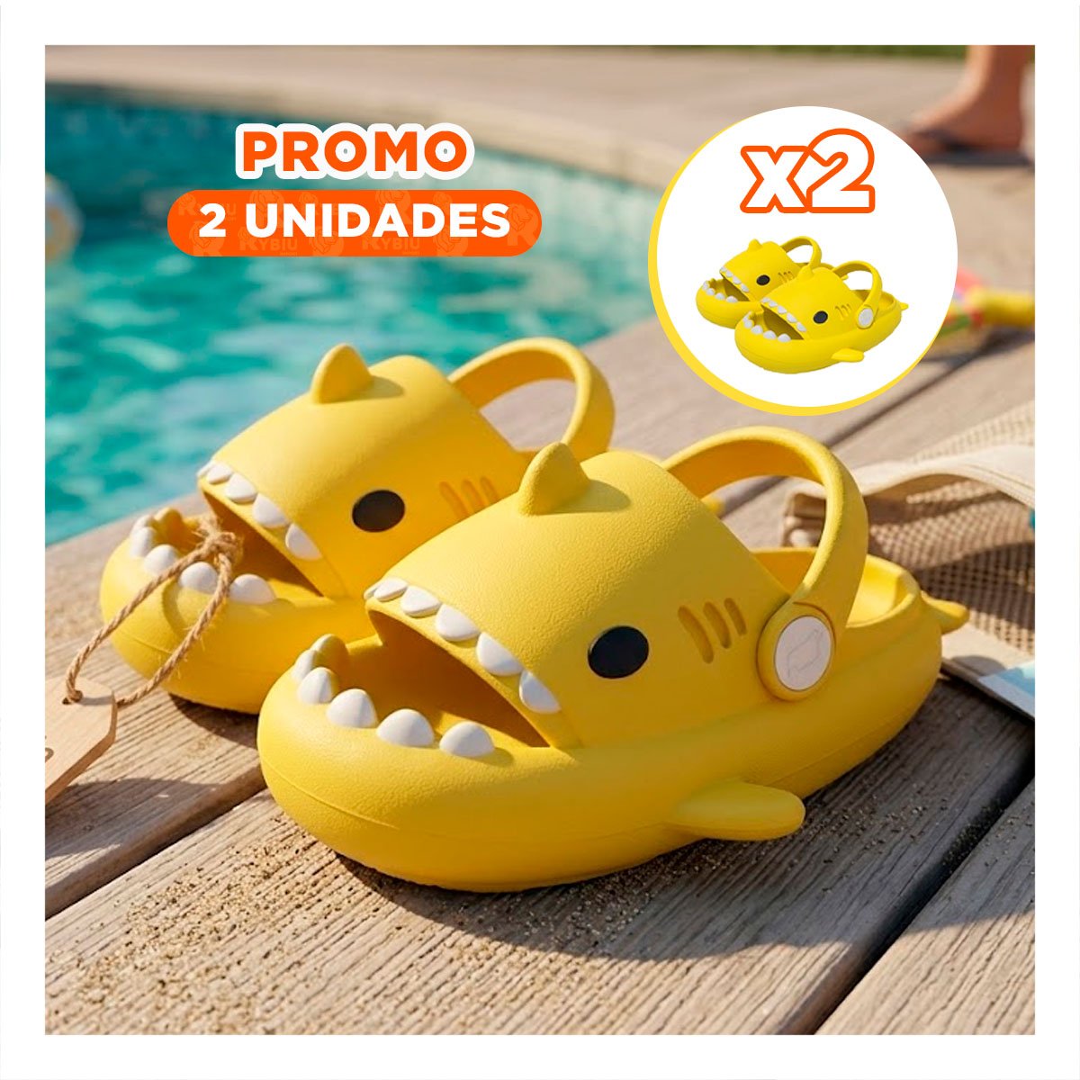 PACK2 OJOTA TIBURON AMARILLO CON CORREA EN TALLA 23 Y 24 DE NIÑOS PARA CASA Y+REGALO STICKER - 1