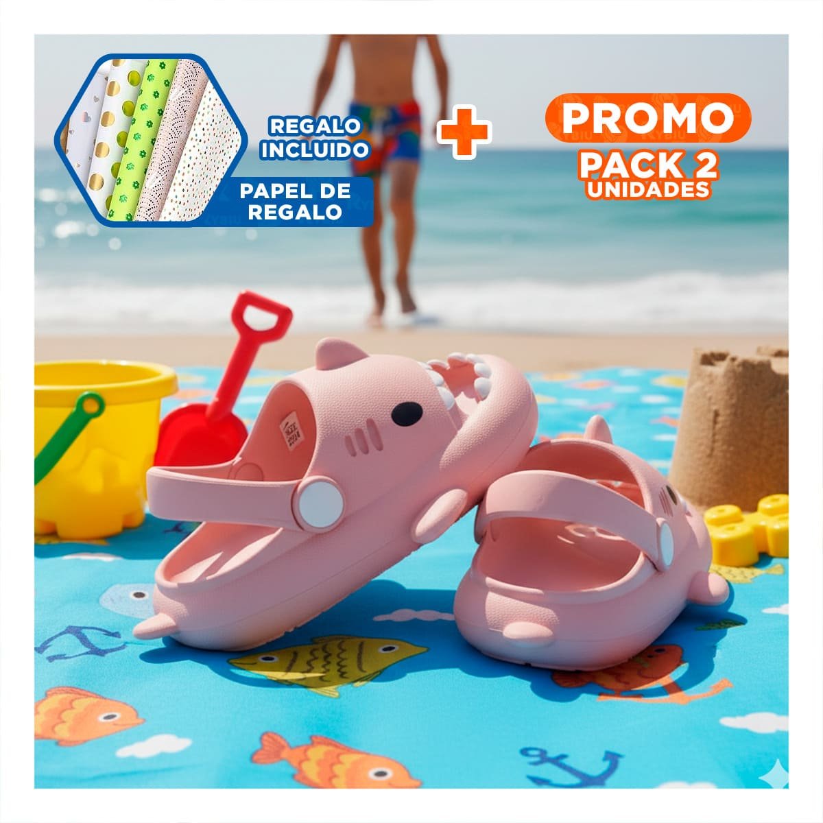 PACK2 COLOR ROSADO CALZADO TIBURON INFANTIL CON CORREA DE CALCE TALLA 29 30 Y+PAPEL REGALO - 1