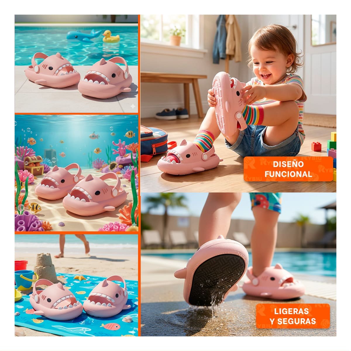 PACK2 COLOR ROSADO CALZADO TIBURON INFANTIL CON CORREA DE CALCE TALLA 29 30 Y+PAPEL REGALO - 3