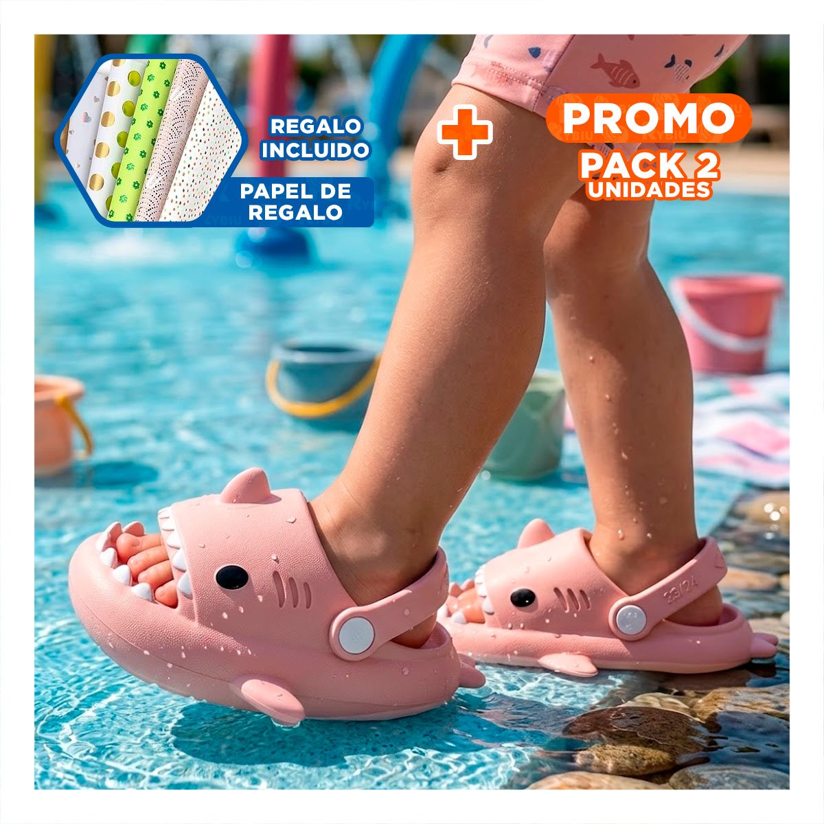 PACK2 CALZADO CON CORREA ROSADO DE TIBURON PARA NIÑA EN LA TALLA DE 23 24 Y+PAPEL REGALO - 1