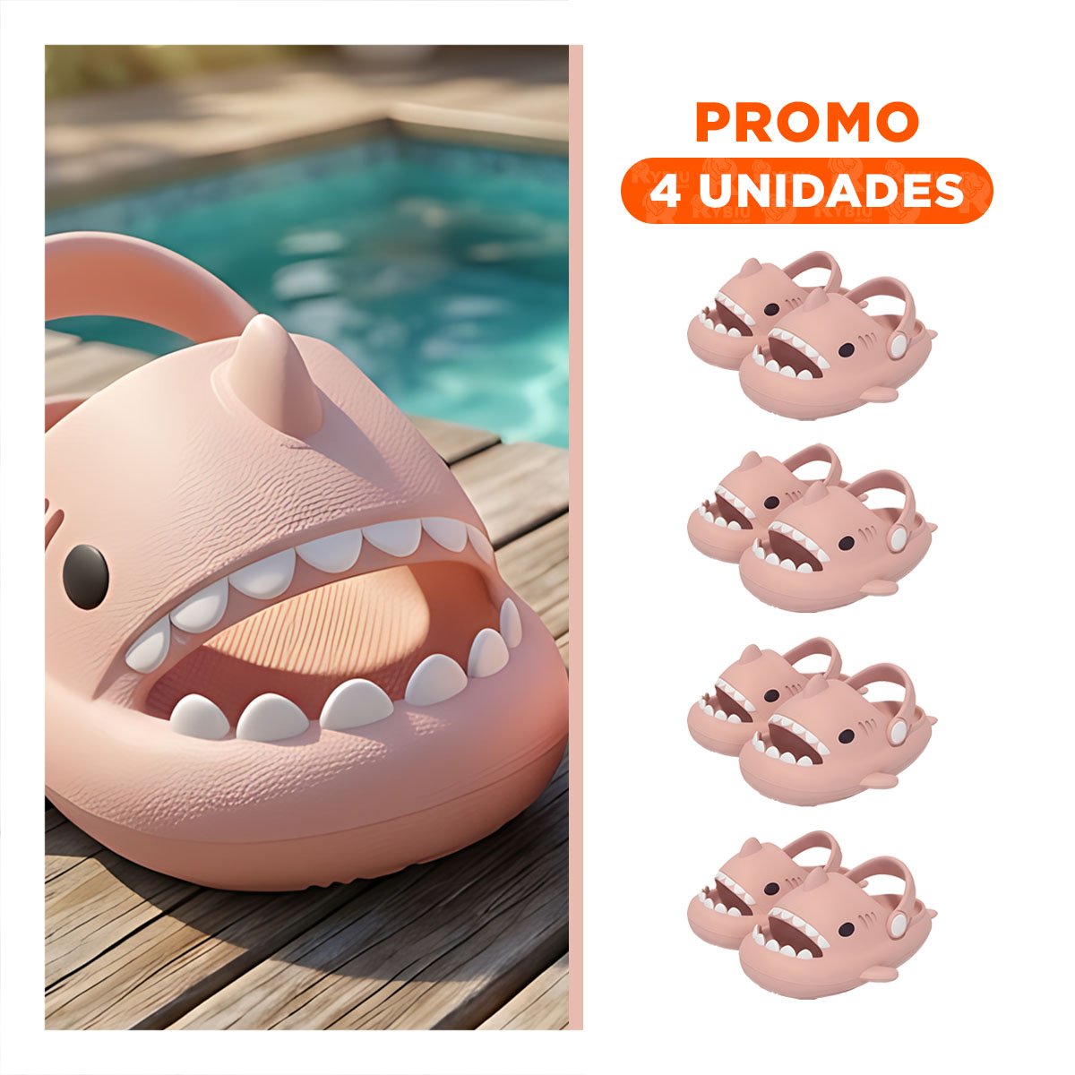 PACK4 PANTUFLA ROSADO TIBURON CON CORREA TALLA 27 28 DE GOMA PARA NIÑA Y+REGALO STICKER - 1