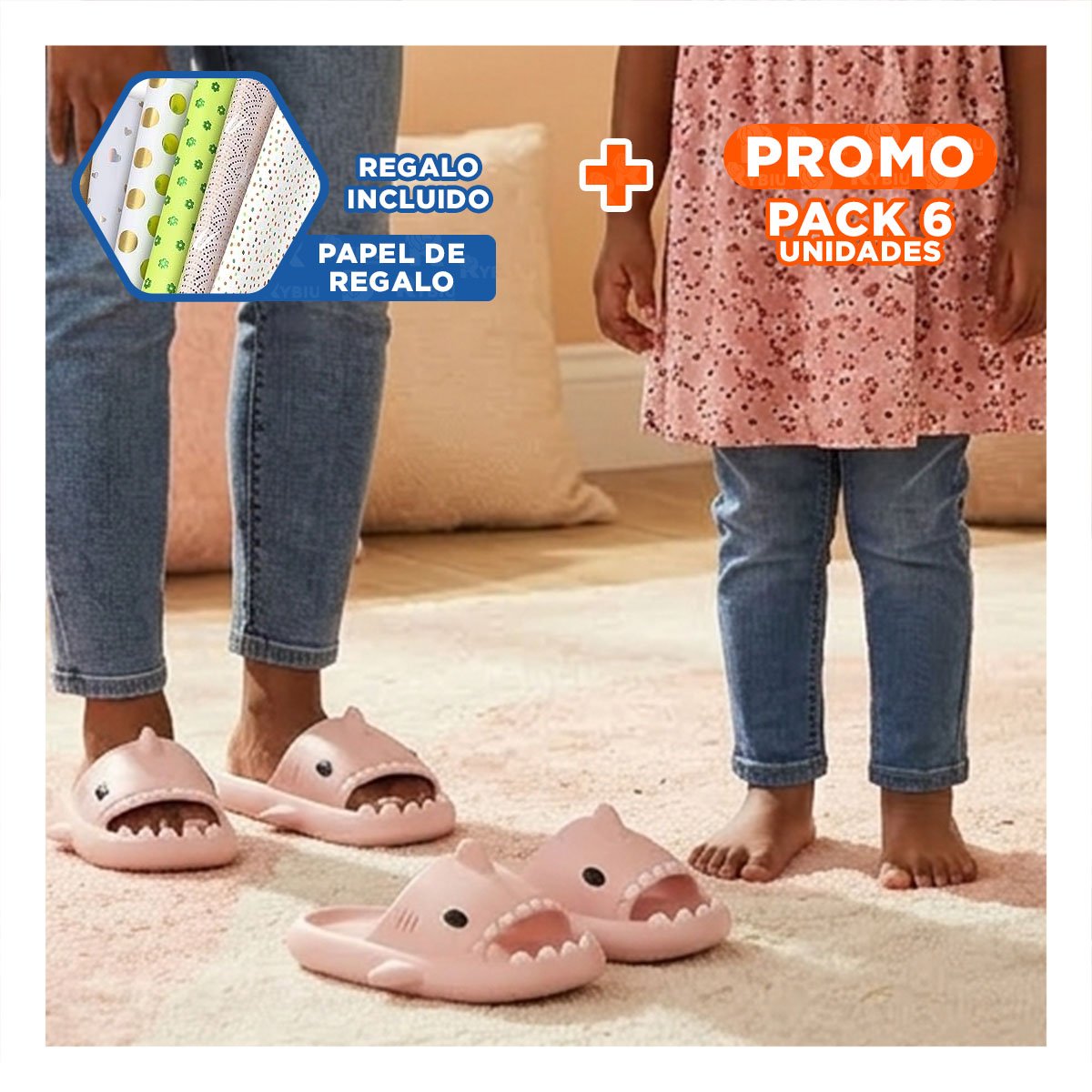 PACK6 CALZADO CON CORREA TALLA 21 22 ROSA DE TIBURON PARA NIÑA DE GRAN DURACION Y+PAPEL REGALO - 1