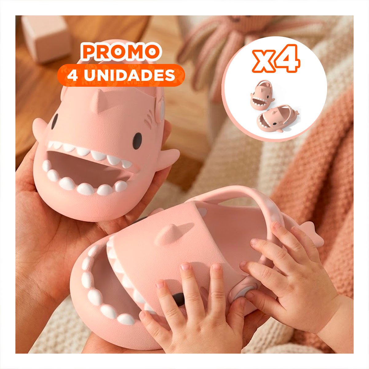 PACK4 CHALA ROSADO TIBURON CON CORREA TALLA 25 26 PARA NIÑAS PARA PLAYA COMODA - 1