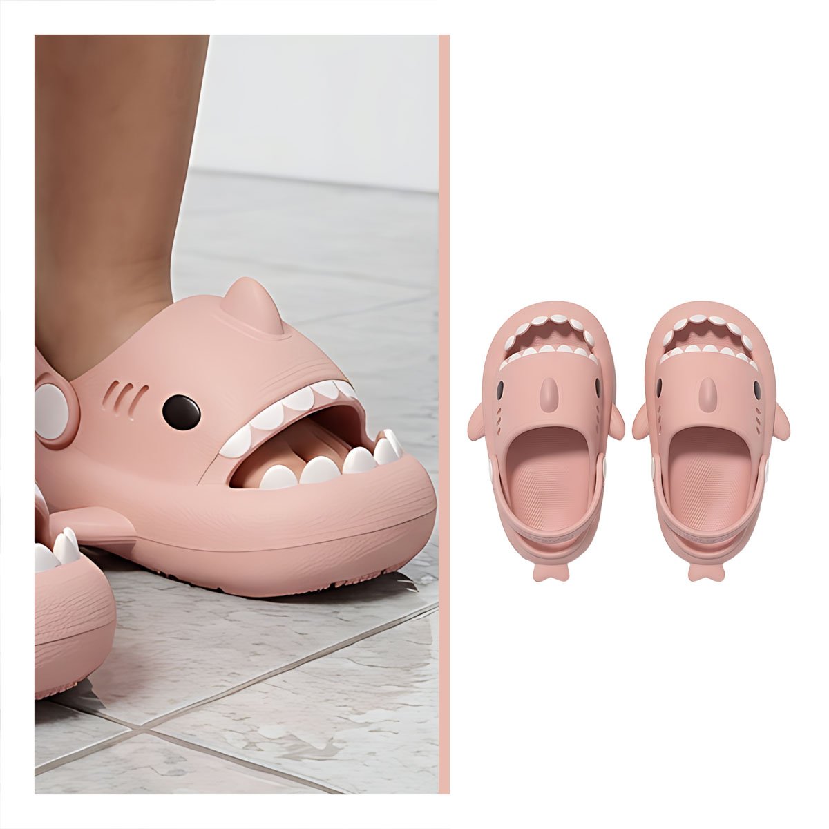 PANTUFLA DE GOMA TALLA 27 28 CON CORREA TIBURON ROSADO DE NIÑA - 3