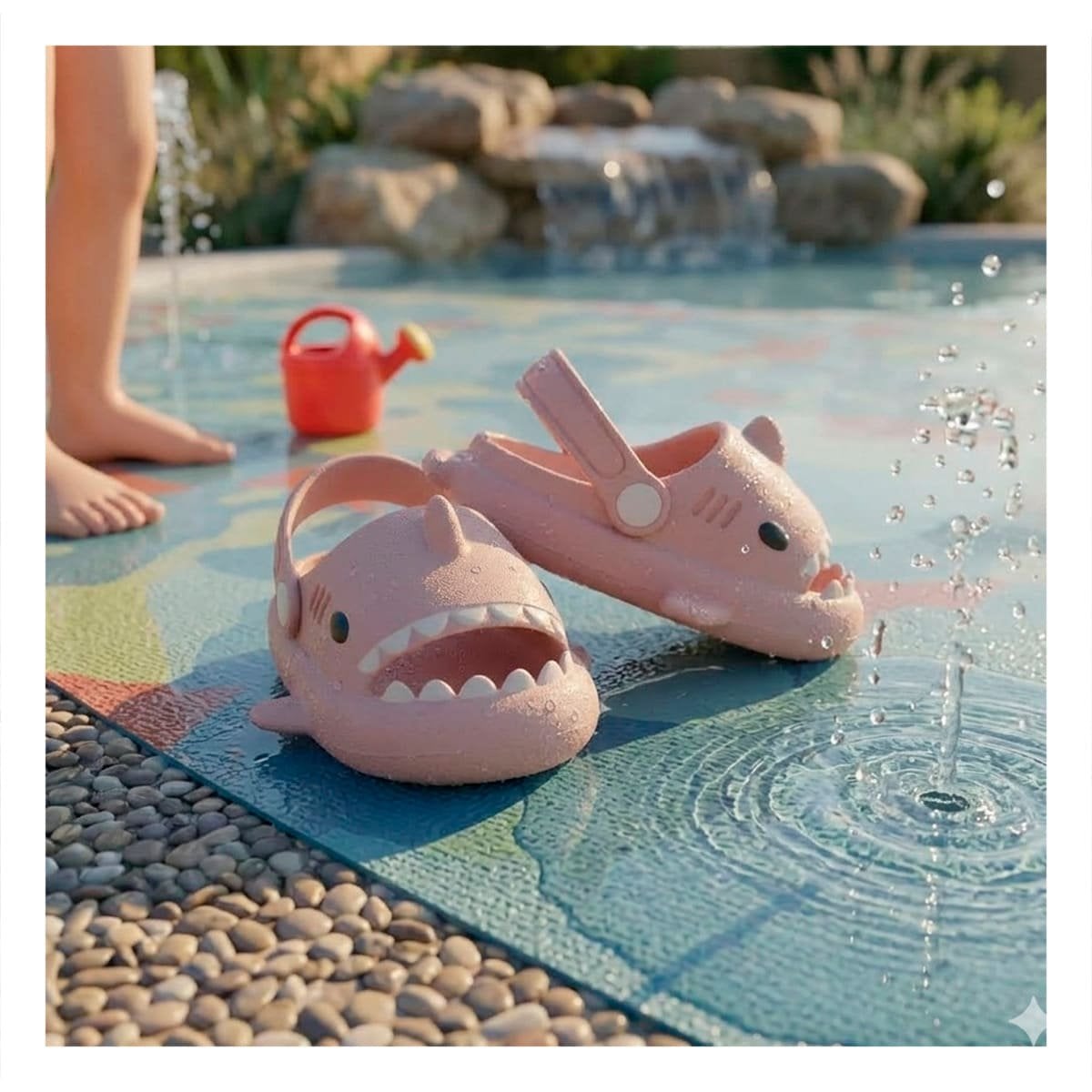 PANTUFLA DE TIBURON PARA NIÑAS COLOR ROSADO CON CORREA DE AGARRE TALLA 29 30 - 2