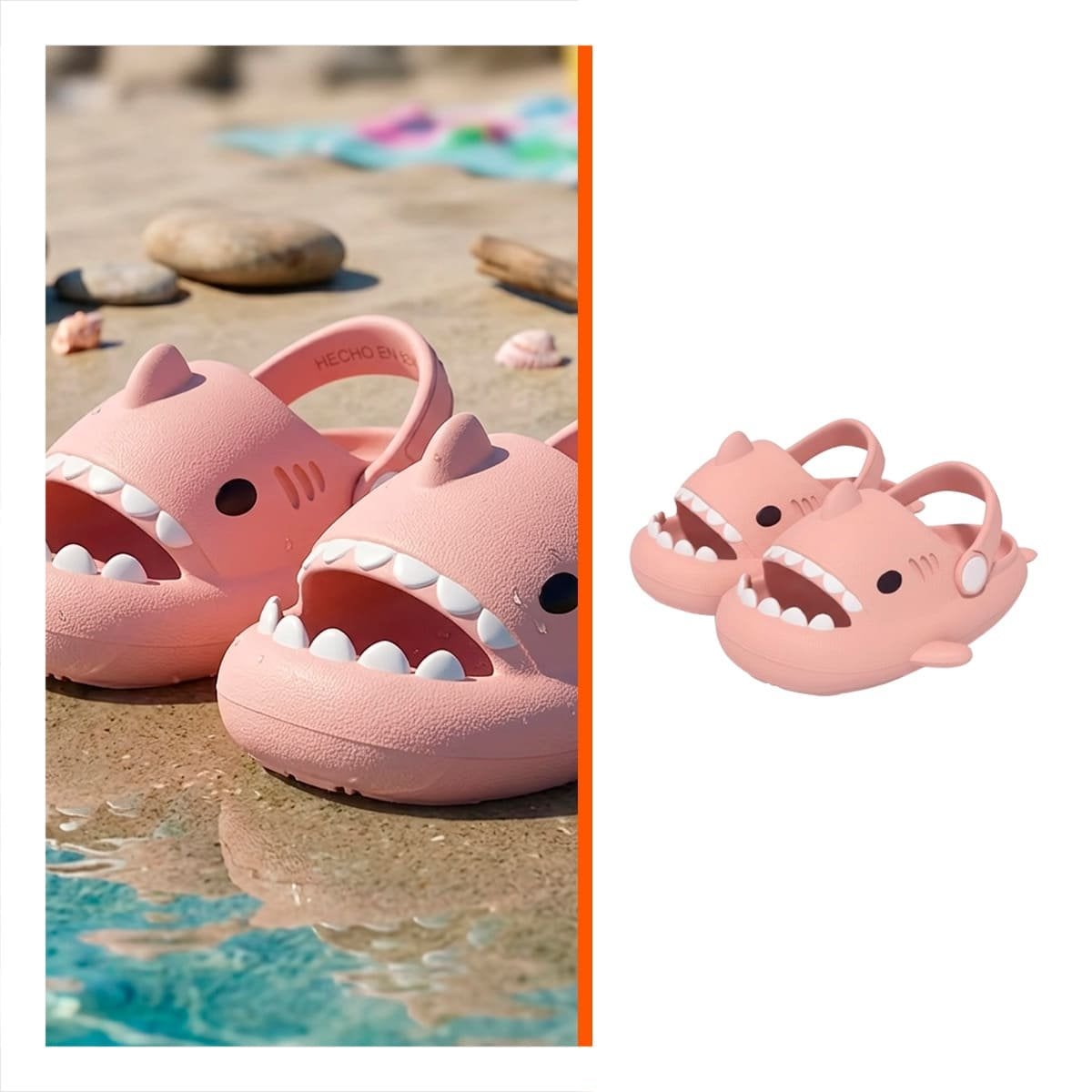 PANTUFLA DE TIBURON PARA NIÑAS COLOR ROSADO CON CORREA DE AGARRE TALLA 29 30 - 3