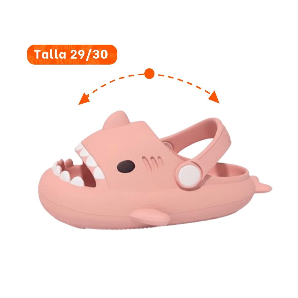 PANTUFLA DE TIBURON PARA NIÑAS COLOR ROSADO CON CORREA DE AGARRE TALLA 29 30 - 4