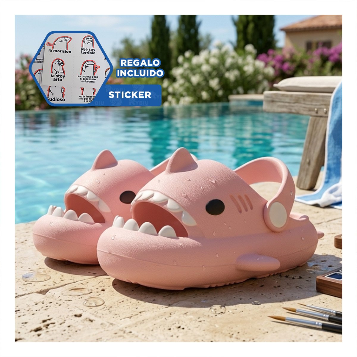 CALZADO TALLA 31 32 DE NIÑAS CON CORREA DE TIBURON EN COLOR ROSADO Y+REGALO STICKER - 1