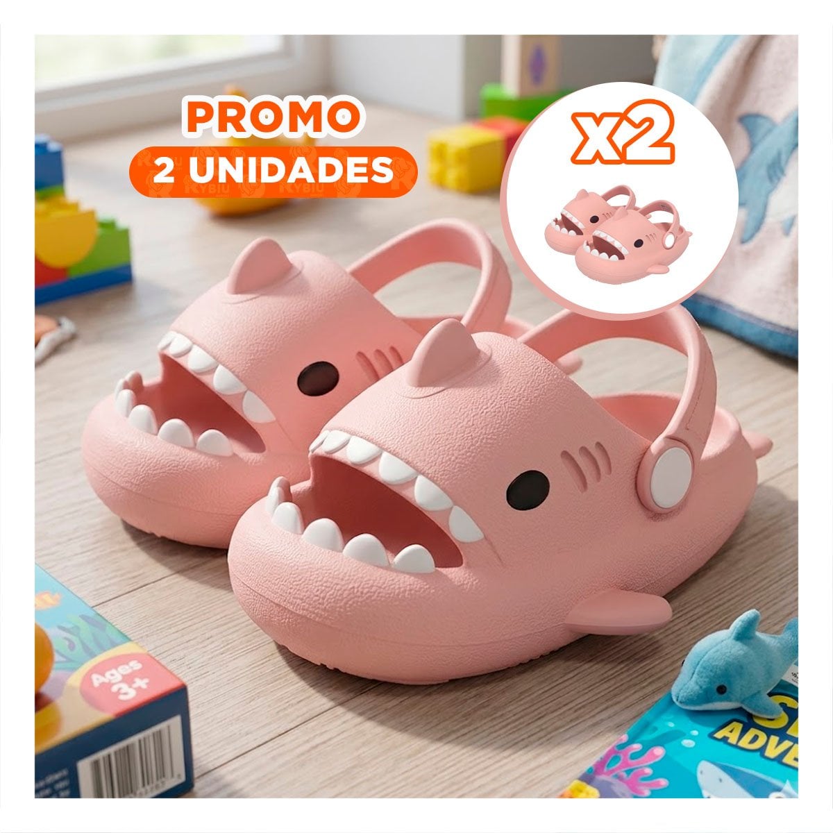 PACK2 HUARACHE DE TIBURON PARA NIÑA CON CORREA ROSADO EN LA TALLA 23 24 Y+REGALO STICKER - 1