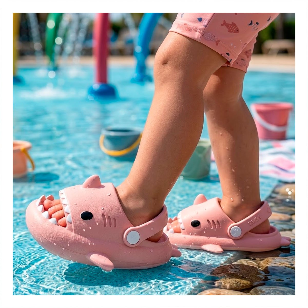 PACK2 HUARACHE DE TIBURON PARA NIÑA CON CORREA ROSADO EN LA TALLA 23 24 Y+REGALO STICKER - 5