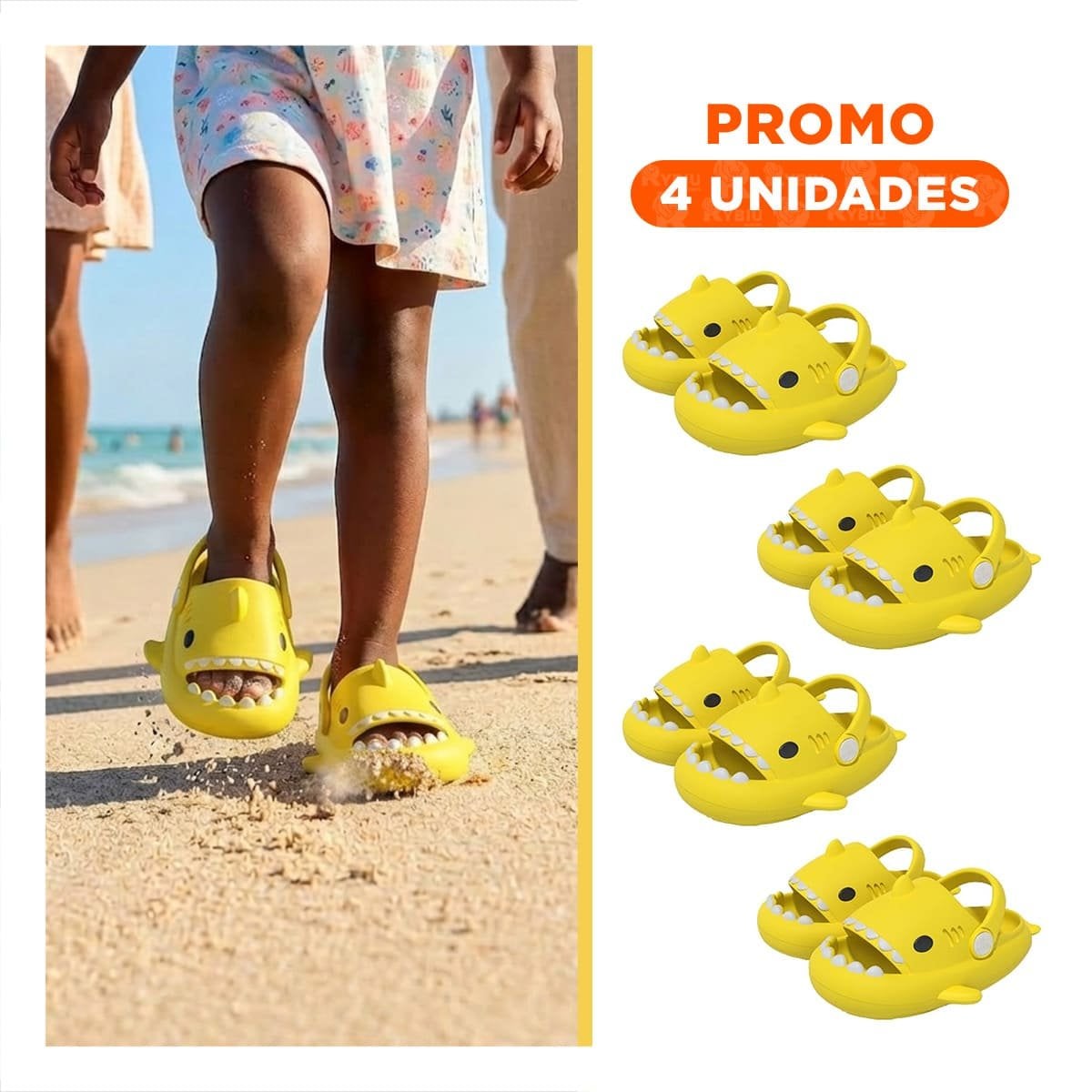 PACK4 BABUCHAS DE TIBURON AMARILLO CON CORREA PARA NIÑOS TALLA 22 DE COLORES Y+REGALO STICKER - 1