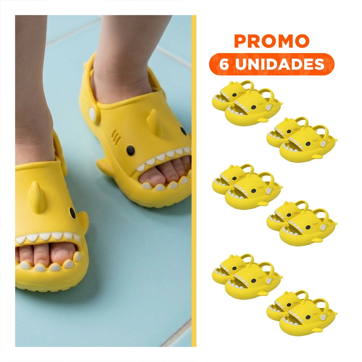 PACK6 OJOTAS CON CORREA DE TIBURON AMARILLO PARA NIÑOS TALLA 21 Y 22 DE DIVERSION - 1