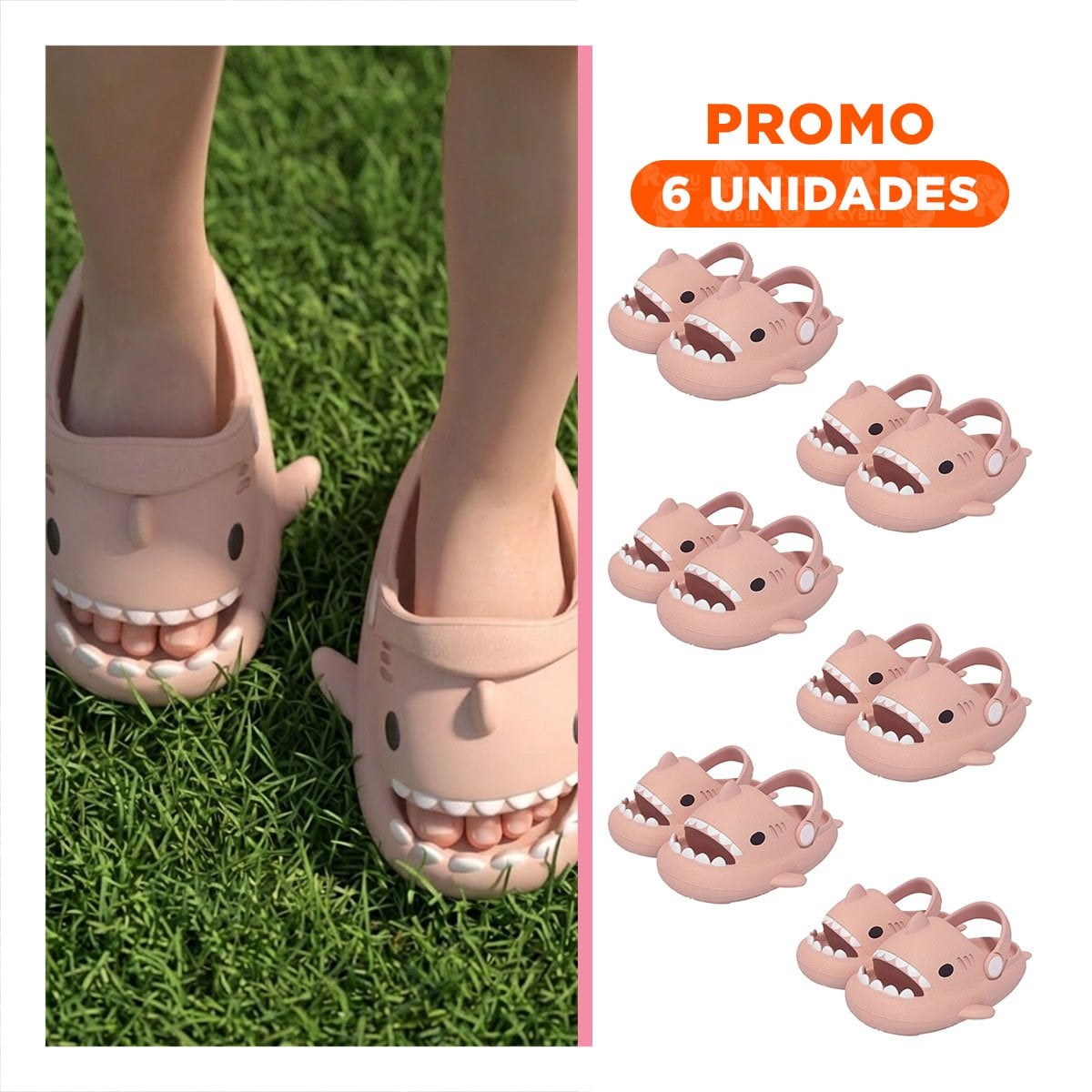 PACK6 OJOTA DE TIBURON ROSADO TALLA 21 22 CON CORREA PARA NIÑA DE ESTILO CLASICO - 1