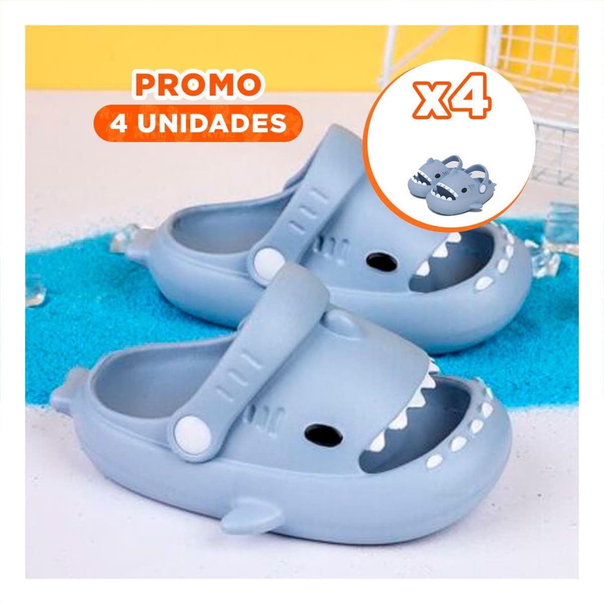 PACK4 CHANCLA DE NIÑOS CON DISEÑO DE TIBURON CELESTE PARA TALLA 29 CON 30 - 1