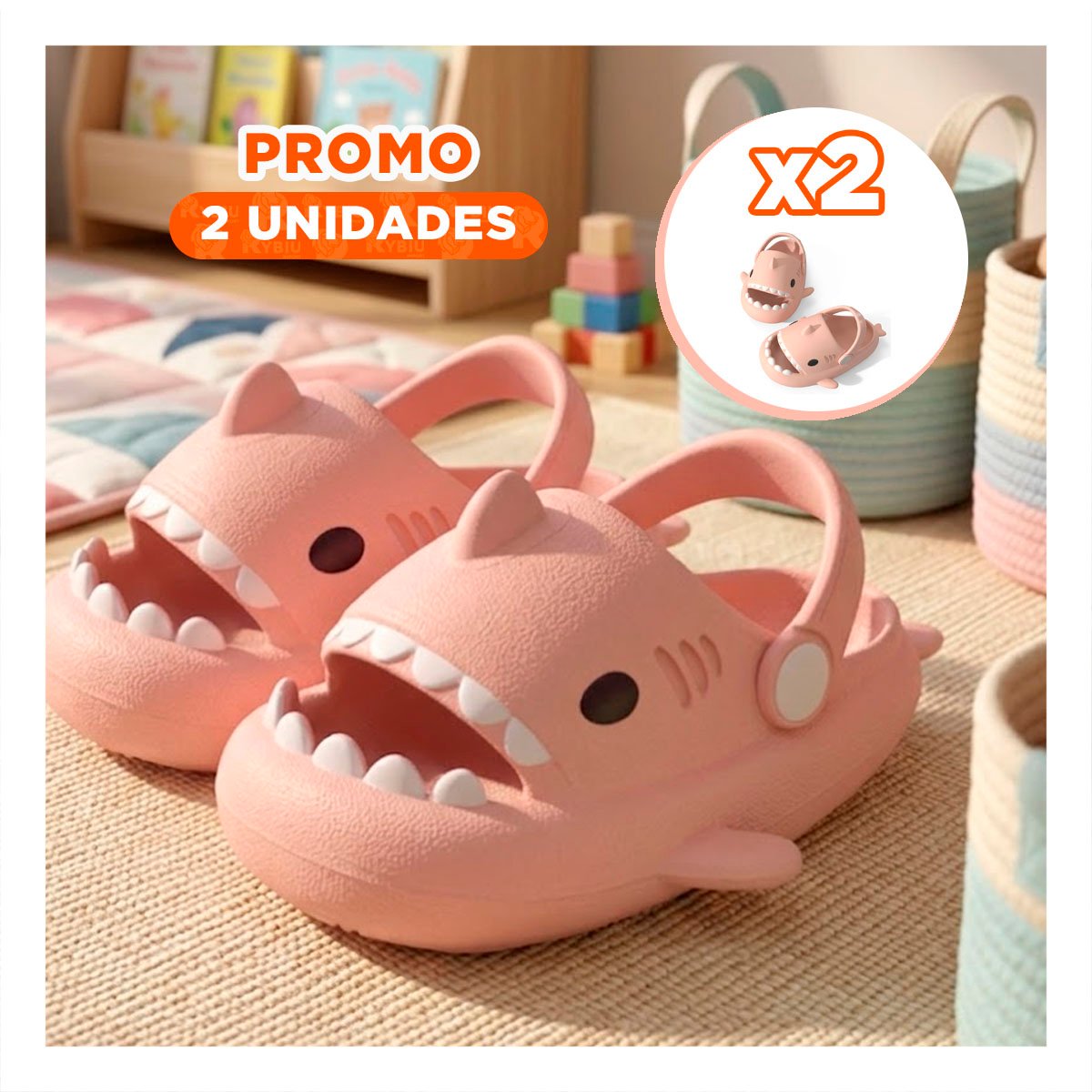 PACK2 CALZADO TIBURON PARA NIÑAS TALLA 25 26 ROSADO CON CORREA CASUAL Y+REGALO STICKER - 1