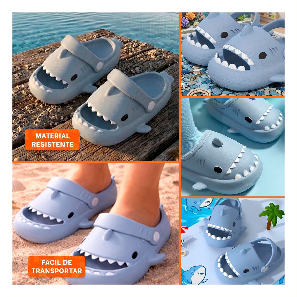 HUARACHE INFANTIL DE TIBURON EN COLOR CELESTE PARA TALLA 29 CON 30 Y+POST IT - 5