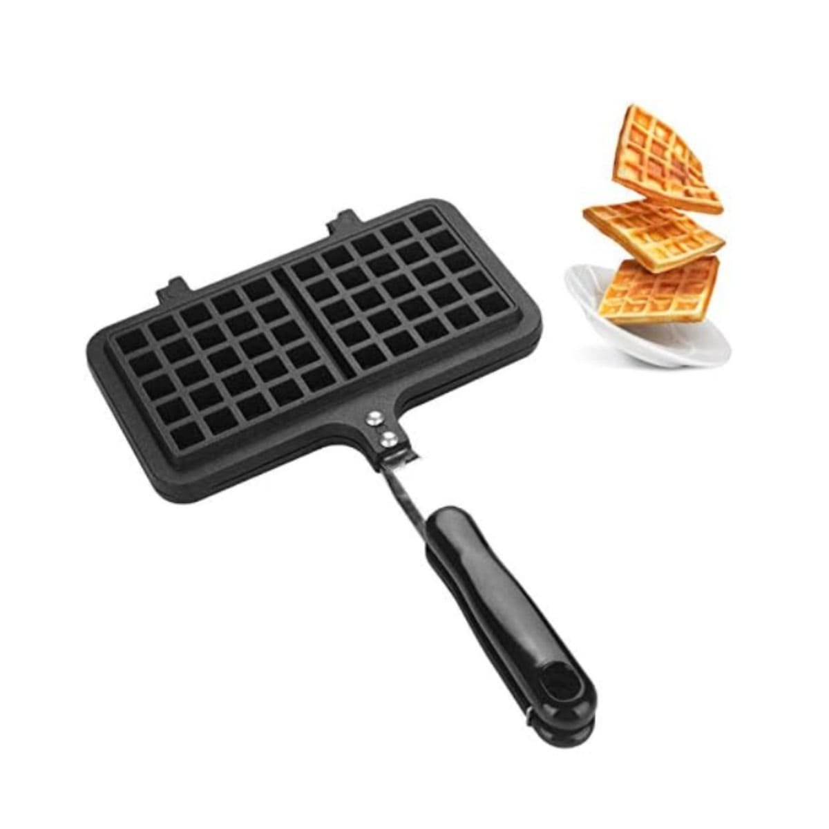 PACK6 MAQUINA PORTATIL WAFLERA DOBLE CON MANGO LARGO CLASICO NEGRO Y+REGALO STICKER - 2