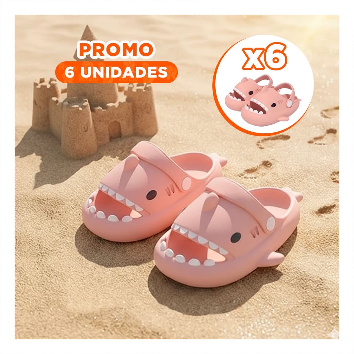 PACK6 CHANCLA DE TIBURON PARA NIÑAS EN TALLA 29 30 ROSADO CON CORREA DE VERANO Y+REGALO STICKER - 1