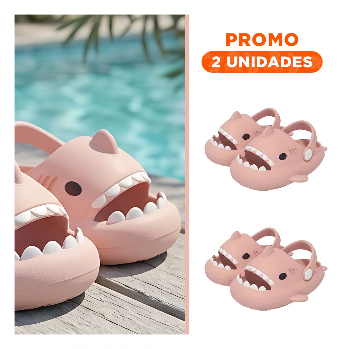 PACK2 PANTUFLA TIBURON ROSADO TALLA 27 28 CON CORREA PARA NIÑA DE GOMA - 1