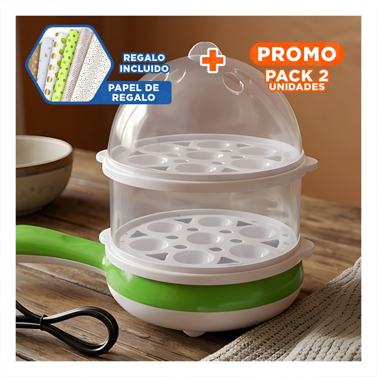 PACK2 TETERA FREIDORA DE DISENO EXCLUSIVO VERDE LIMON PARA REGALO DE CASA NUEVA Y+PAPEL REGALO - 1