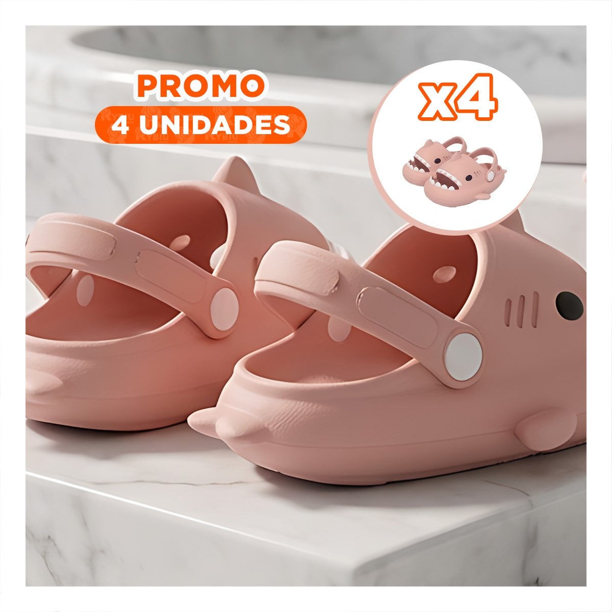 PACK4 CHANCLA DE GOMA ROSADO TIBURON TALLA 27 28 CON CORREA PARA NIÑA - 1