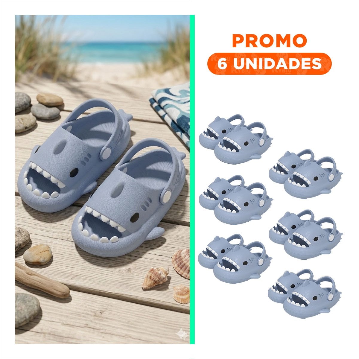 PACK6 HUARACHE DE TIBURON CON CORREA PARA NIÑOS TALLA 31 O 32 COLOR CELESTE - 1