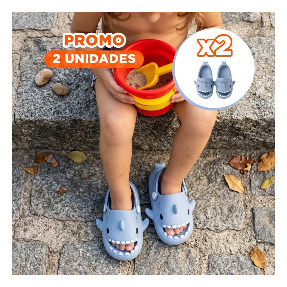PACK2 CHALA CELESTE CON CORREA TIBURON TALLA 27/28 PARA NIÑOS DE MODA Y+REGALO STICKER - 1