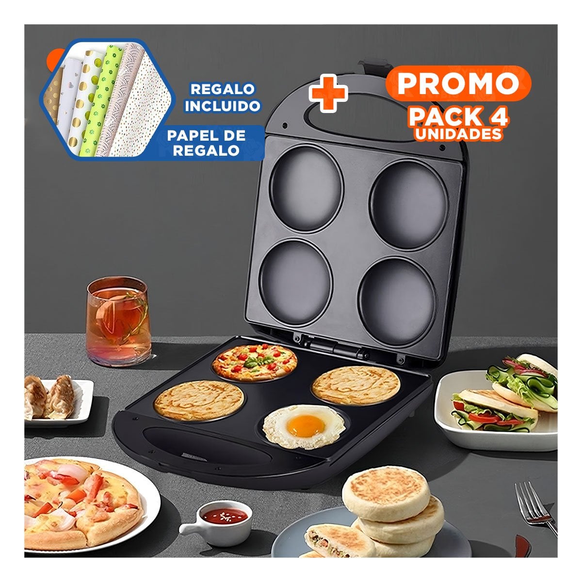 PACK4 MÁQUINA COLOR NEGRO PARA MINI TORTAS CON TEMPORIZADOR INTEGRADO Y+PAPEL REGALO - 1