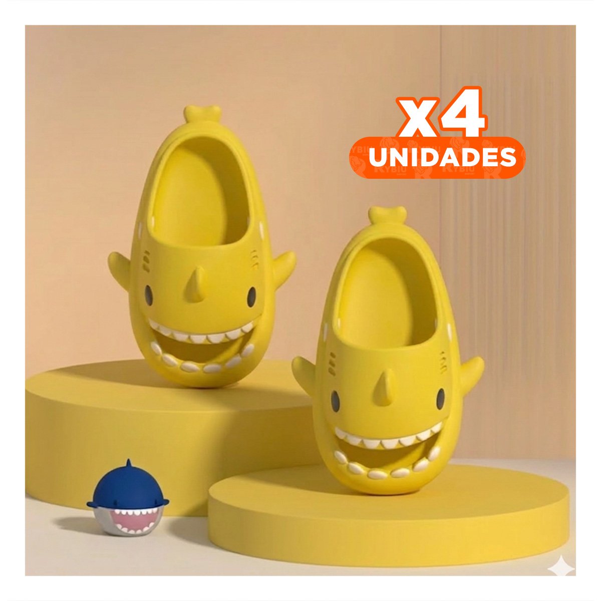 PACK4 CHANCLAS AMARILLAS CON CORREA DE TIBURON PARA NIÑOS TALLA 21 Y 22 DE CAUCHO - 1