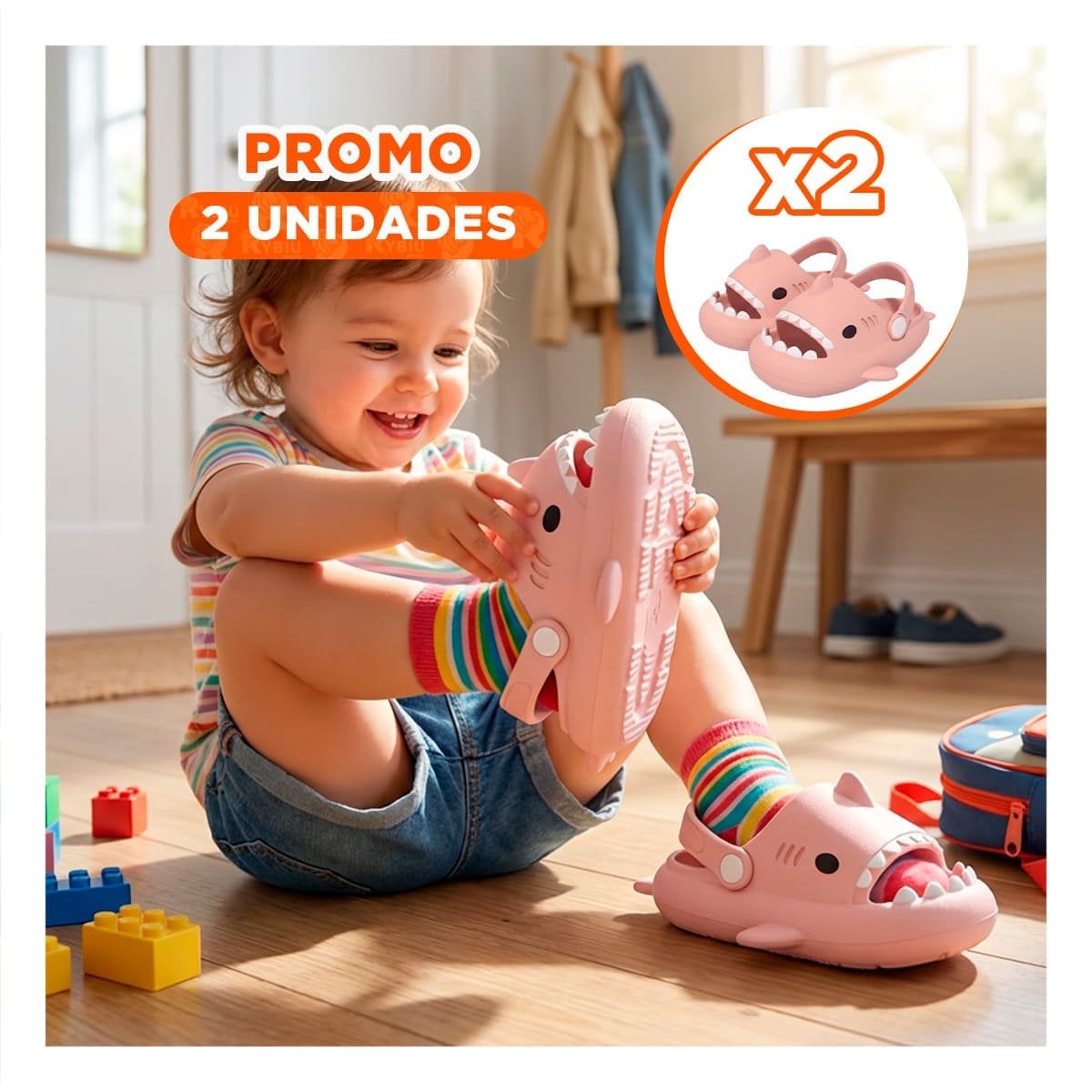 PACK2 OJOTA DE TIBURON PARA NIÑAS CON CORREA ROSADO Y COMODA TALLA 29 30 Y+REGALO STICKER - 1