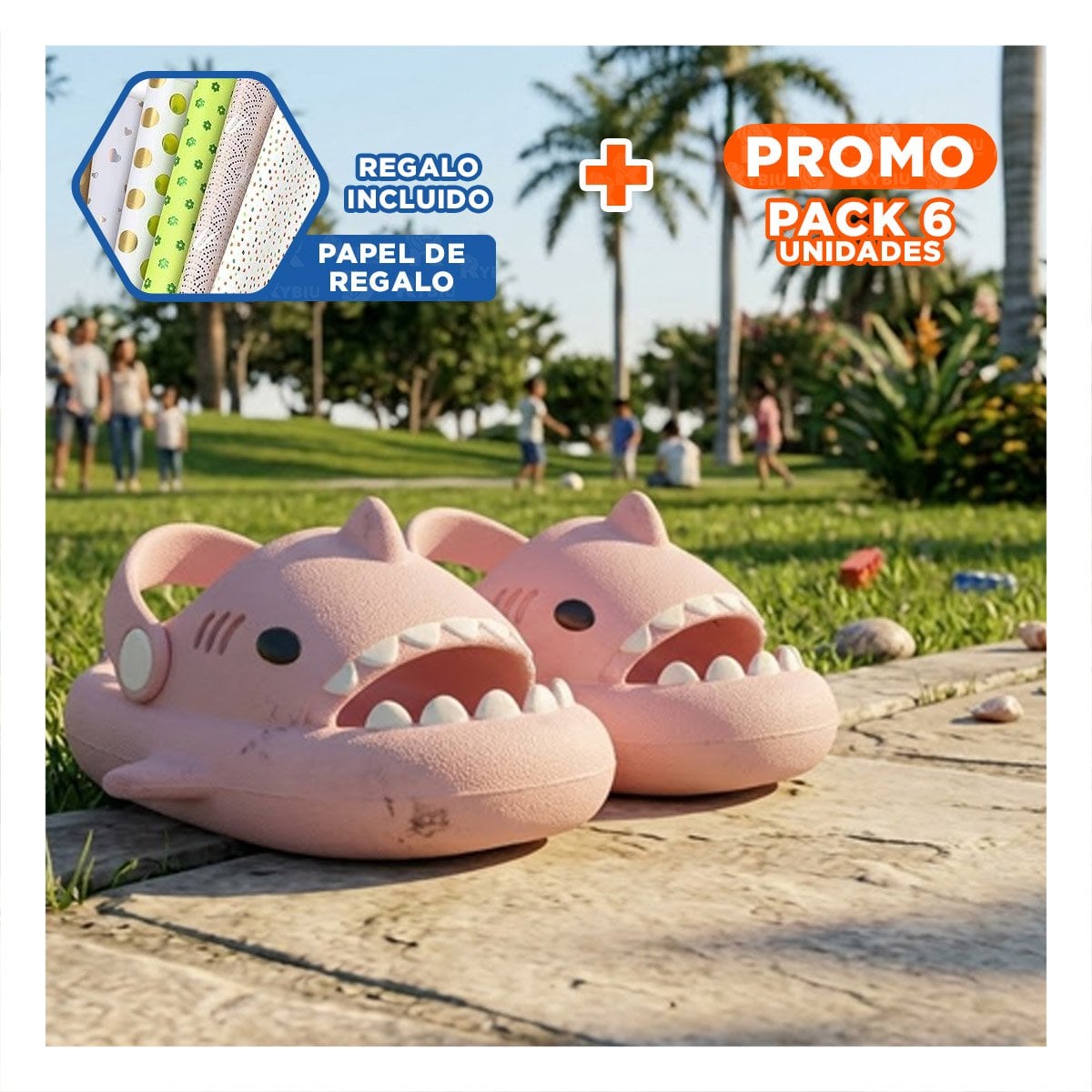 PACK6 CALZADO ROSADO CON CORREA DE TIBURON PARA NIÑAS EN LA TALLA 31 32 Y+PAPEL REGALO - 1