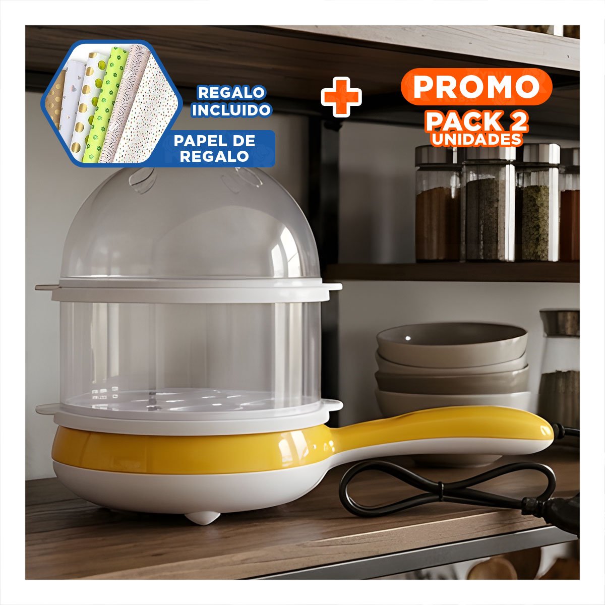 PACK2 TETERA DE ESTETICA MODERNA AMARILLA FREIDORA 2 EN 1 PARA TODA LA COCINA Y+PAPEL REGALO - 1