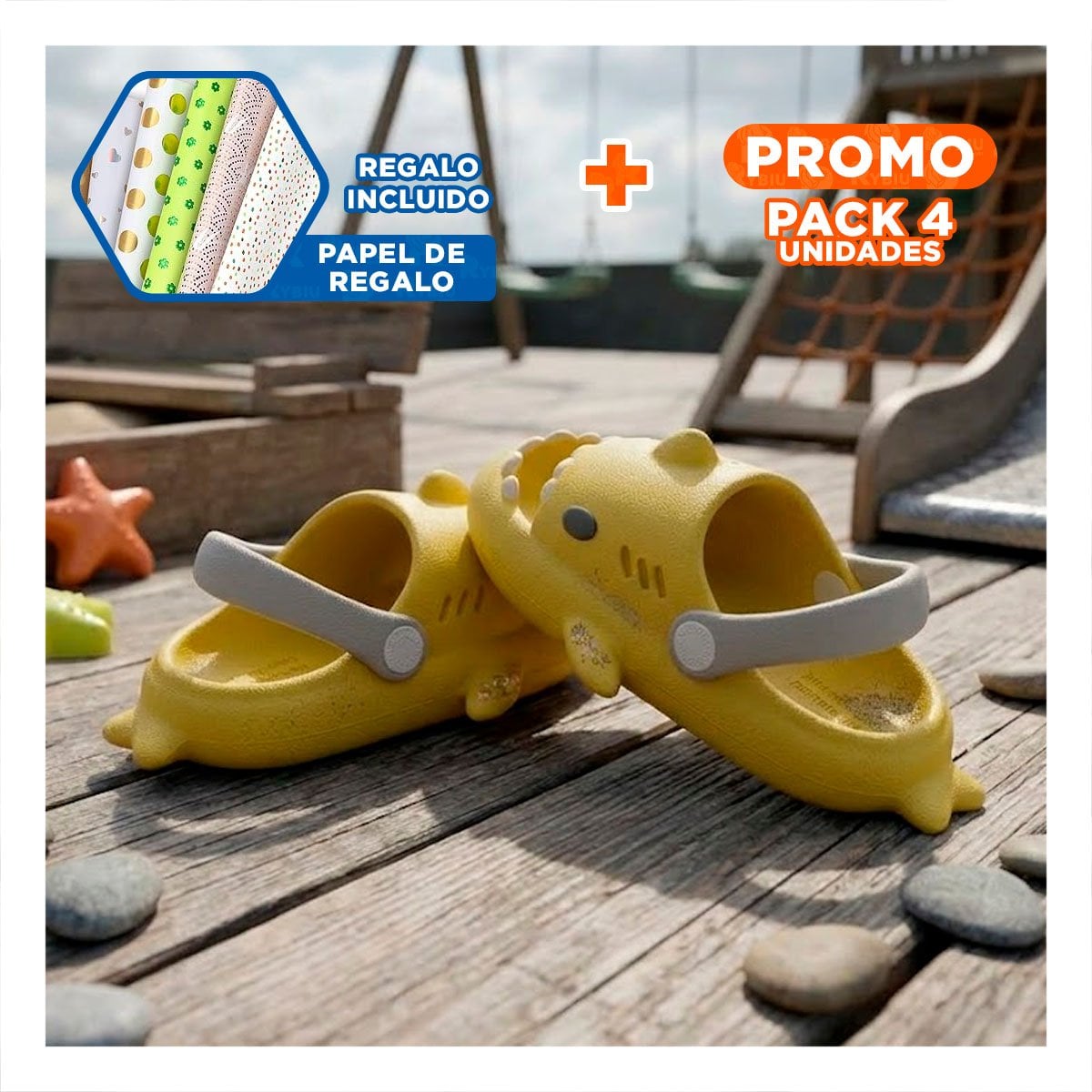 PACK4 SANDALIA DE TIBURON TALLA 23 Y 24 AMARILLO CON CORREA DE NIÑOS FLEXIBLE Y+PAPEL REGALO - 1