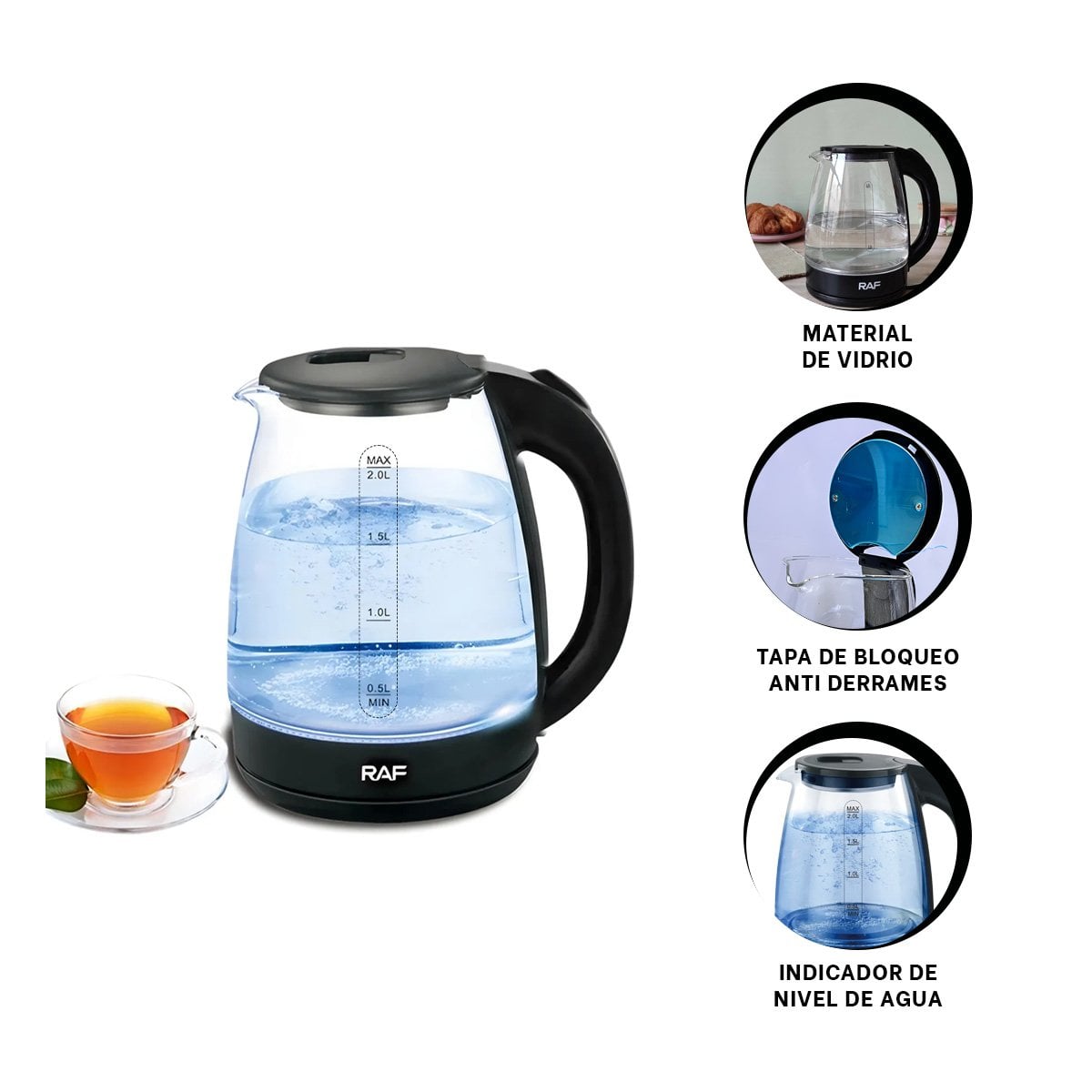 OLLA ELÉCTRICA 2L PARA HERVIR AGUA DE MANERA EFICIENTE COLOR NEGRO - 3