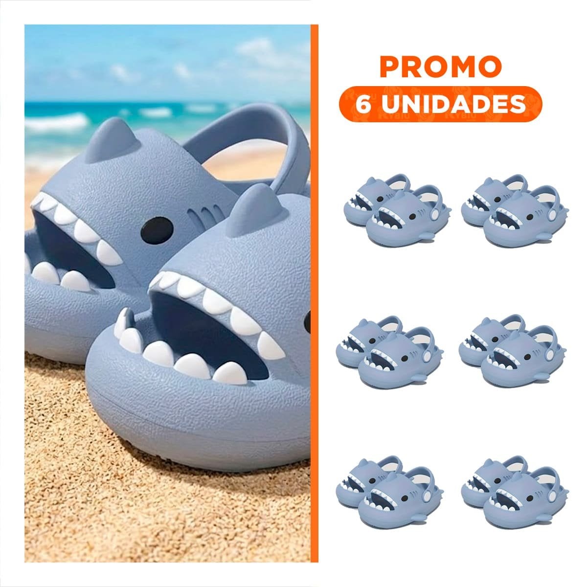 PACK6 OJOTA PARA NIÑOS CON CORREA DE TIBURON EN COLOR CELESTE TALLA 29 O 30 - 1