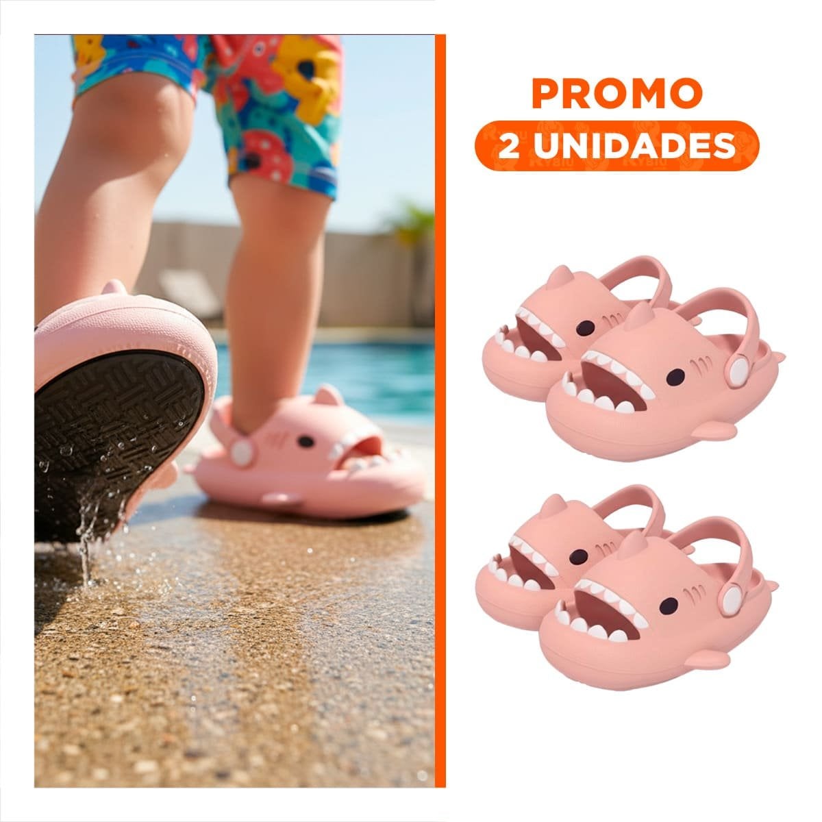 PACK2 PANTUFLA DE TIBURON PARA NIÑAS EN COLOR ROSADO CON CORREA Y TALLA 29 30 CALZ - 1