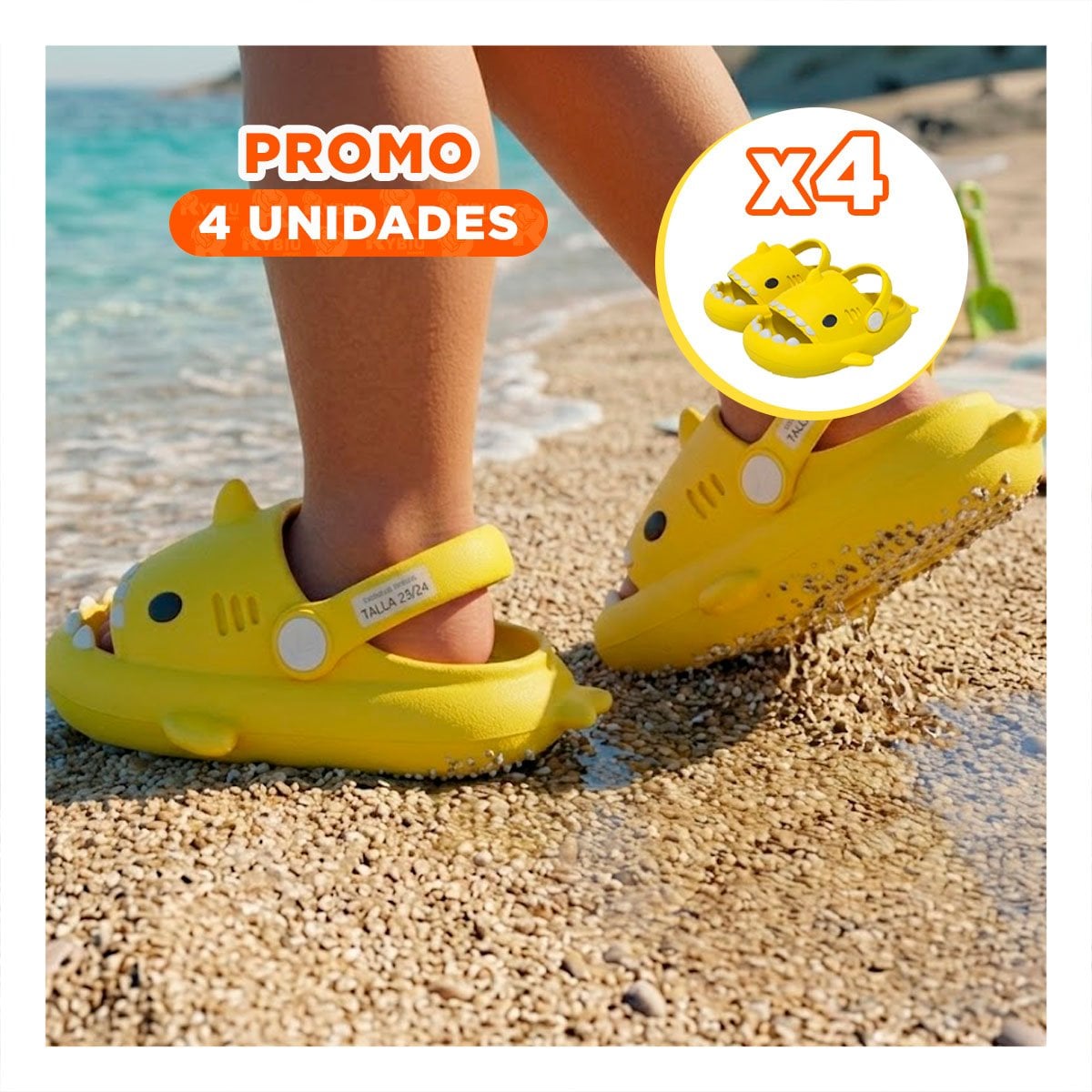 PACK4 CHANCLA PARA PLAYA TALLA 23 Y 24 AMARILLO CON CORREA DE TIBURON LIGERA - 1
