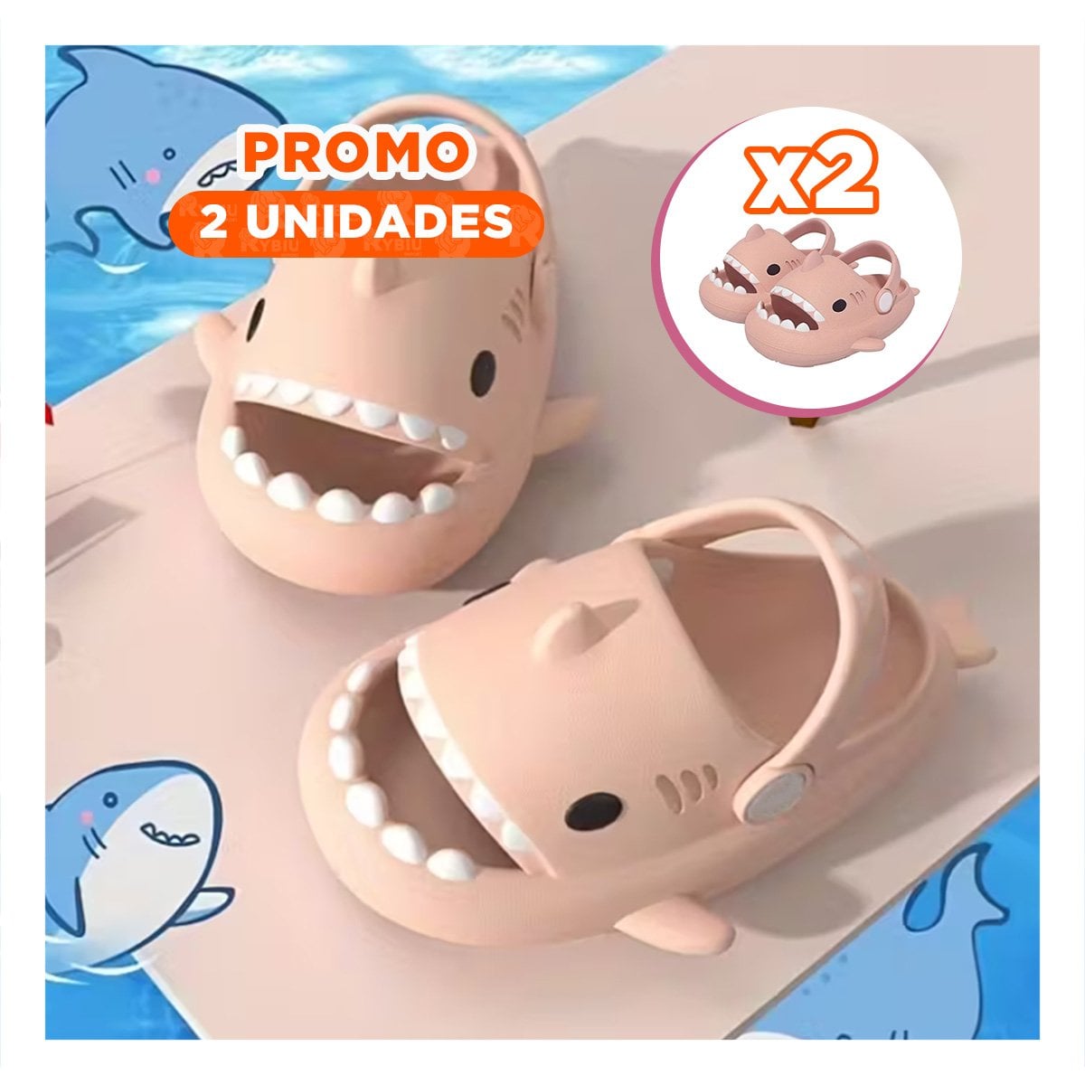 PACK2 CALZADO DE TIBURON CON CORREA ROSADO TALLA 21 22 PARA NIÑA DE MODA Y+REGALO STICKER - 1