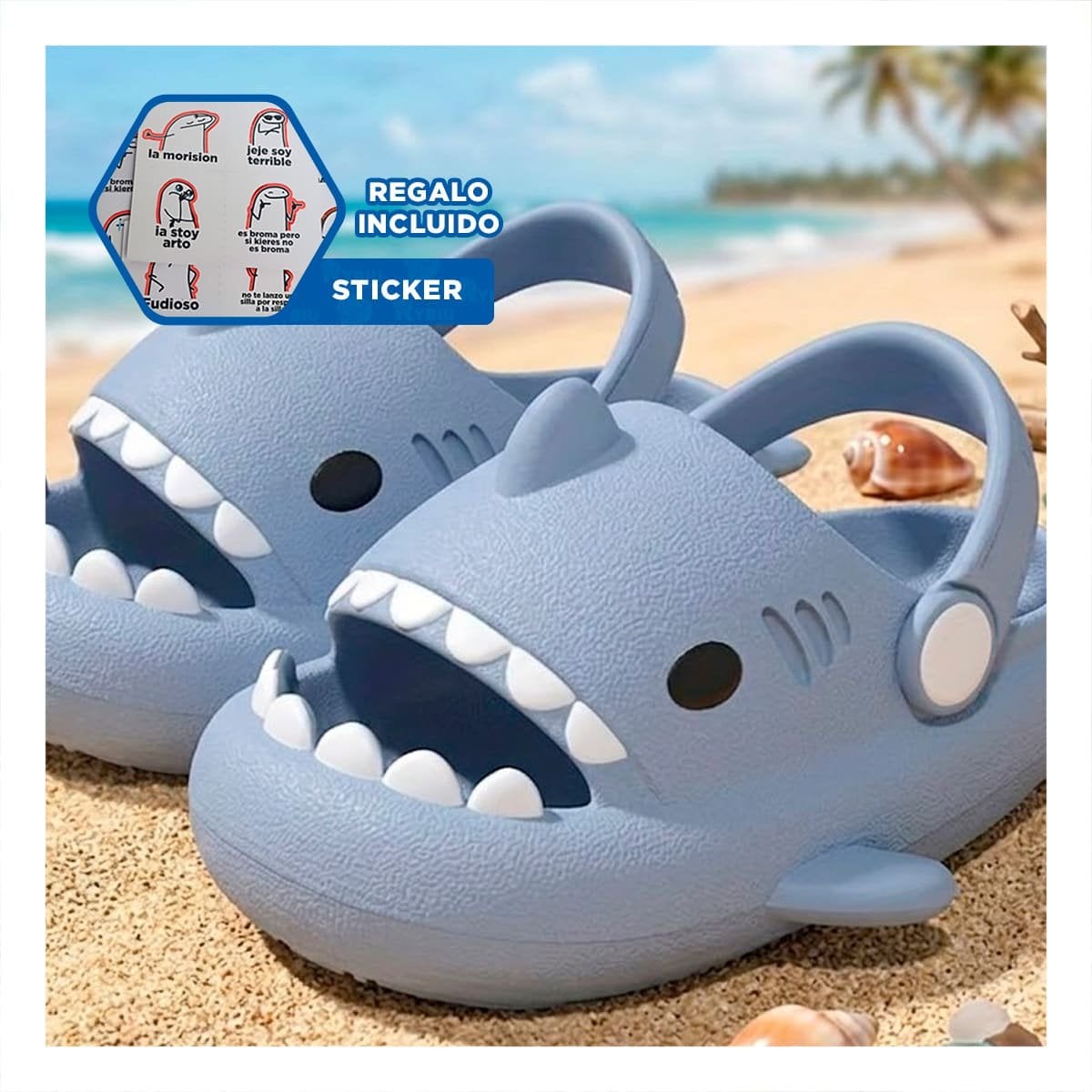 CALZADO DE NIÑOS CON DISEÑO DE TIBURON CELESTE TALLA 29 CON EL 30 Y+REGALO STICKER - 1