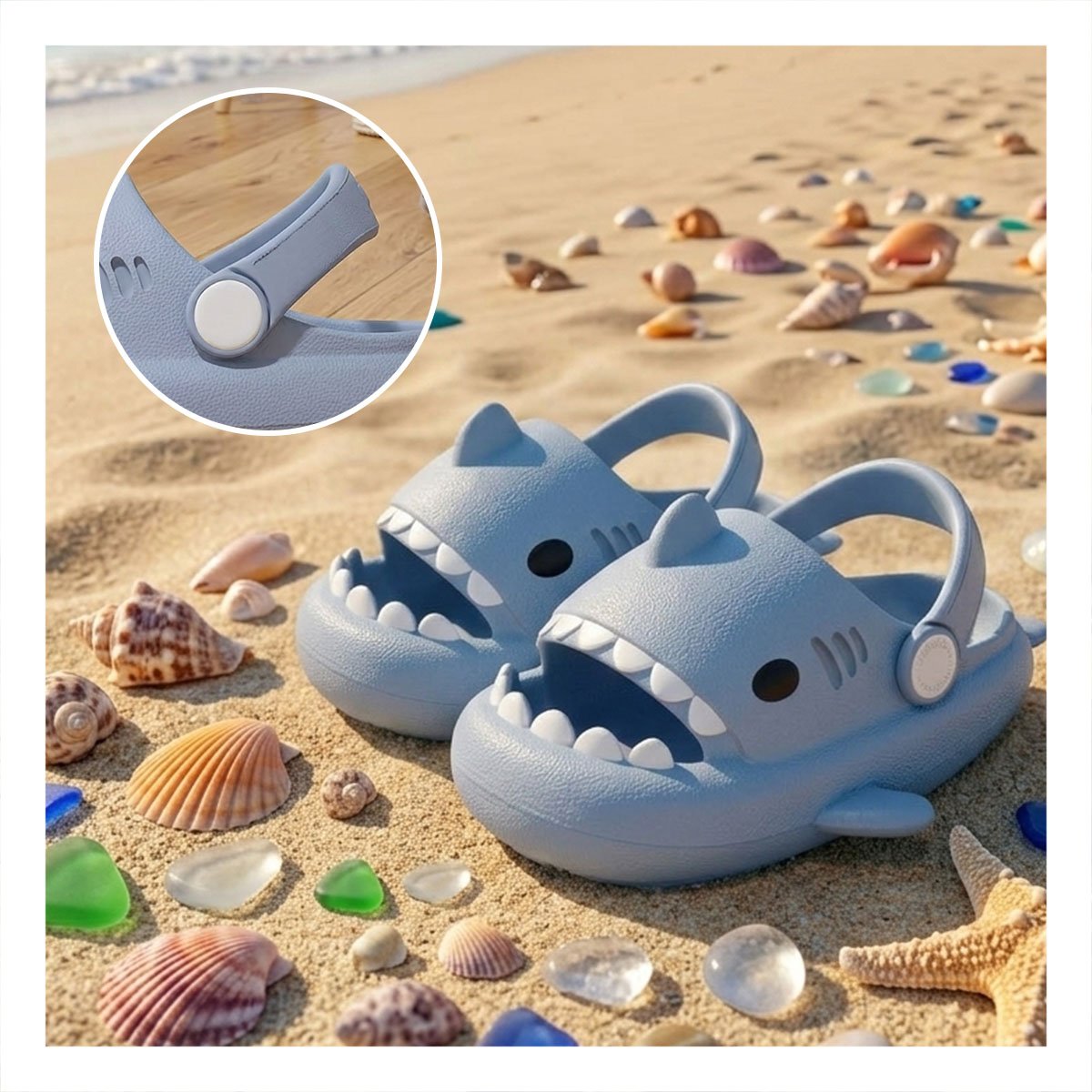 OJOTA PARA NIÑOS DE TIBURON CON CORREA TALLA 31 O 32 EN COLOR CELESTE Y+REGALO STICKER - 5