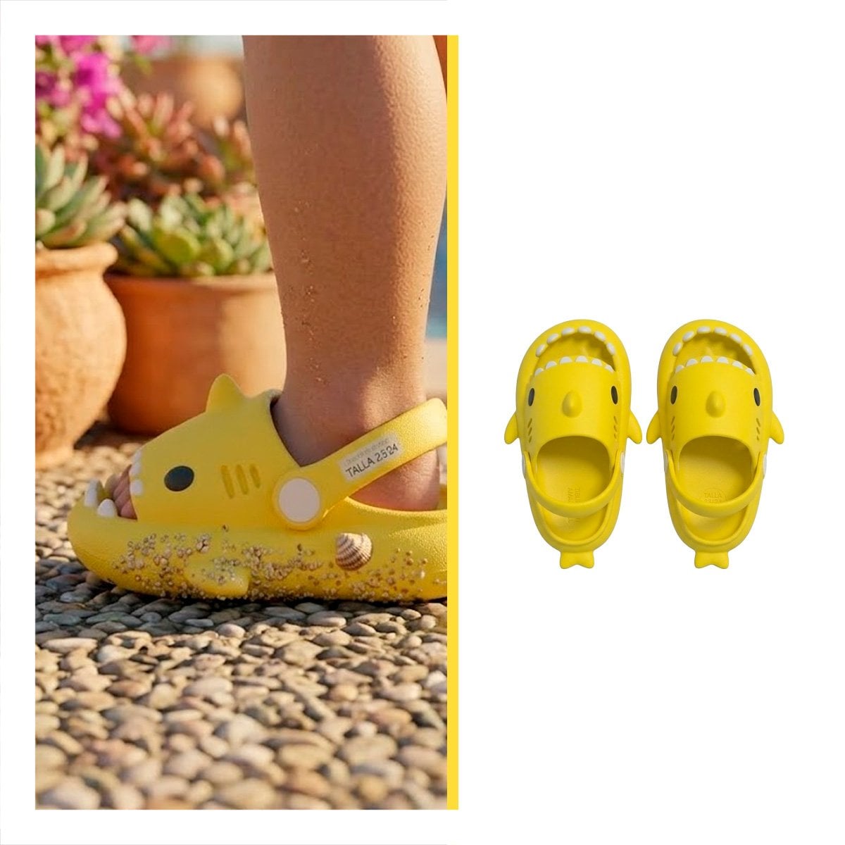 HUARACHE TIBURON AMARILLO DE NIÑOS CON CORREA EN TALLA 23 Y 24 DE JEBE - 3
