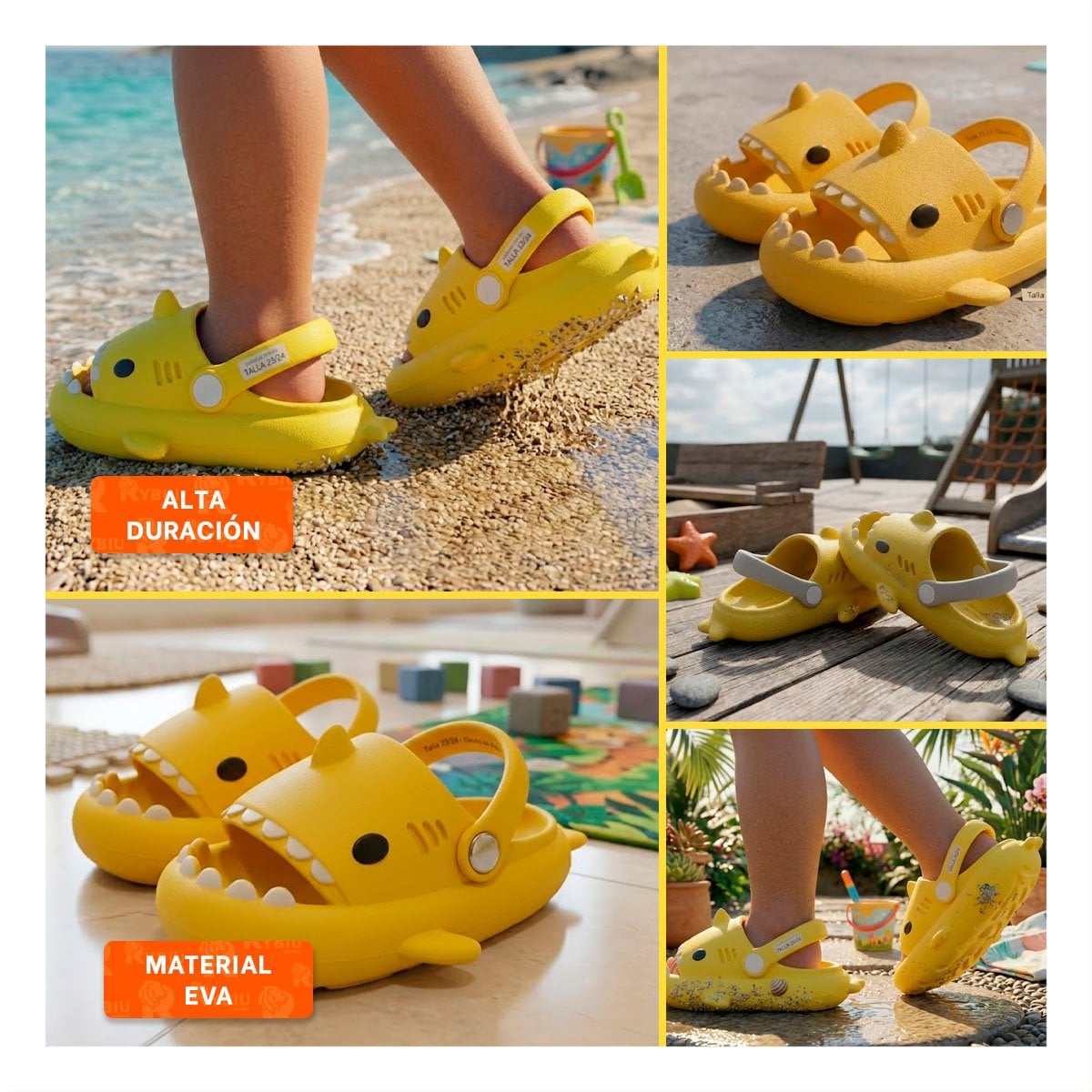 HUARACHE TIBURON AMARILLO DE NIÑOS CON CORREA EN TALLA 23 Y 24 DE JEBE - 5