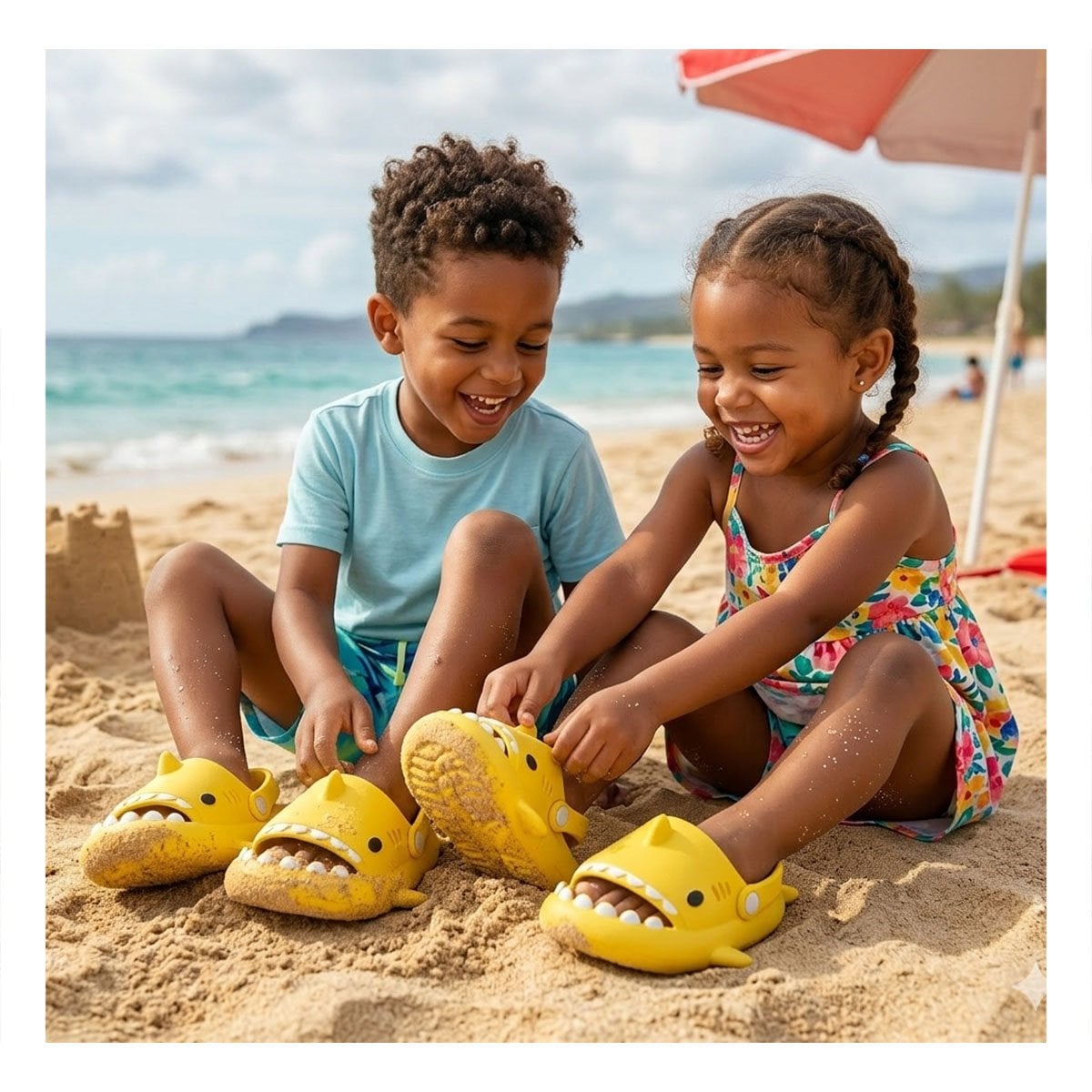 BABUCHAS AMARILLAS PARA NIÑOS CON CORREA DE TIBURON TALLA 21 Y 22 DE ESTILO - 1