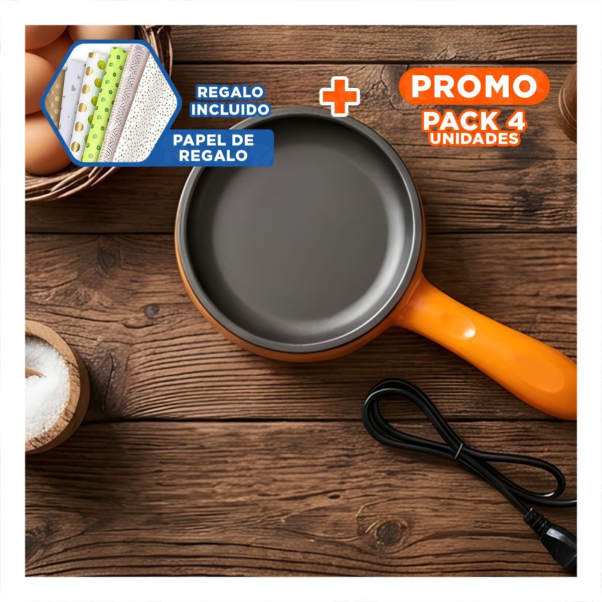 PACK4 HERVIDORA NARANJA 2 EN 1 PARA COCINAR DE FORMA EFICIENTE Y+PAPEL REGALO - 1
