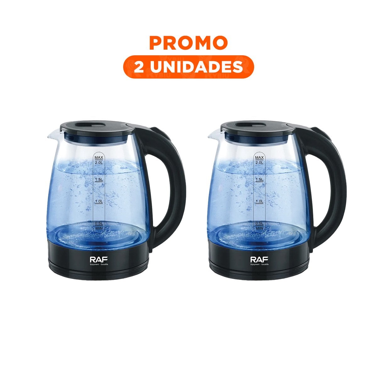 PACK2 HERVIDOR ELÉCTRICO NEGRO PARA PREPARAR BEBIDAS CALIENTES RÁPIDAMENTE 2L - 1