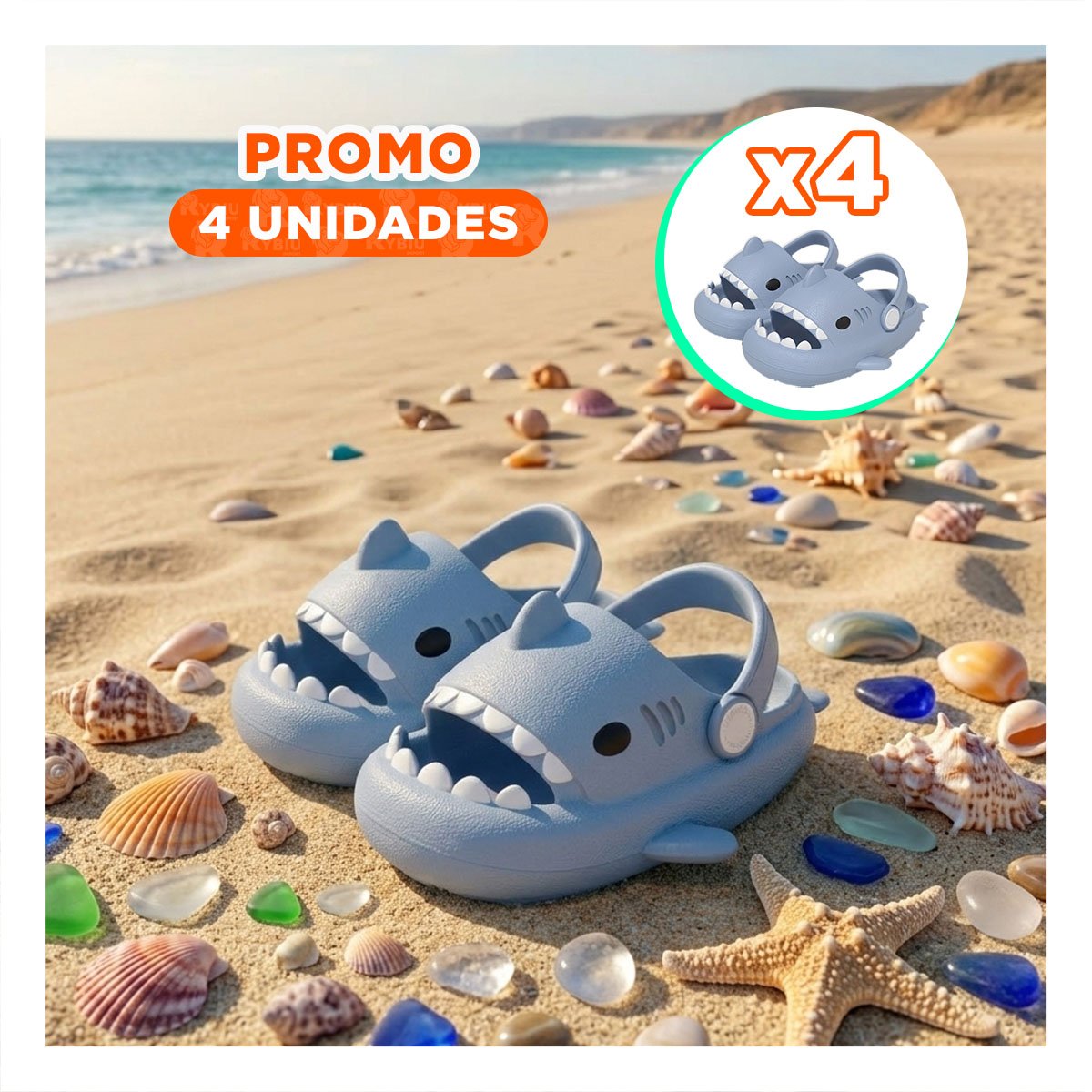 PACK4 CHANCLETA PARA NIÑOS CON CORREA DE TIBURON TALLA 31 O 32 COLOR CELESTE - 1